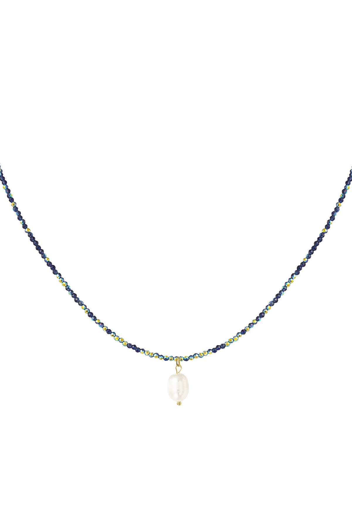 Beads necklace with pearl pendant - dark blue h5 