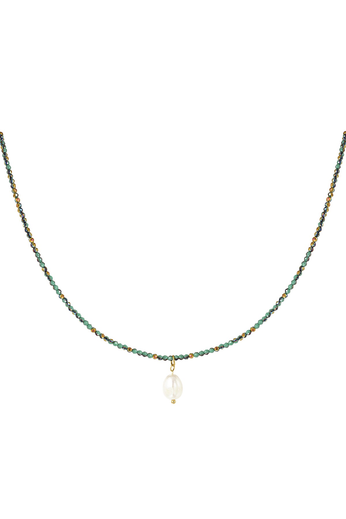 Beads necklace with pearl pendant - dark green h5 