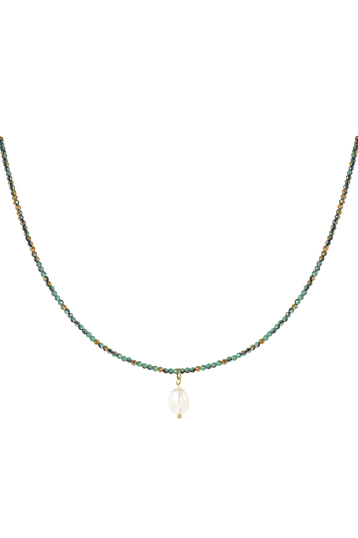 Beads necklace with pearl pendant - dark green 