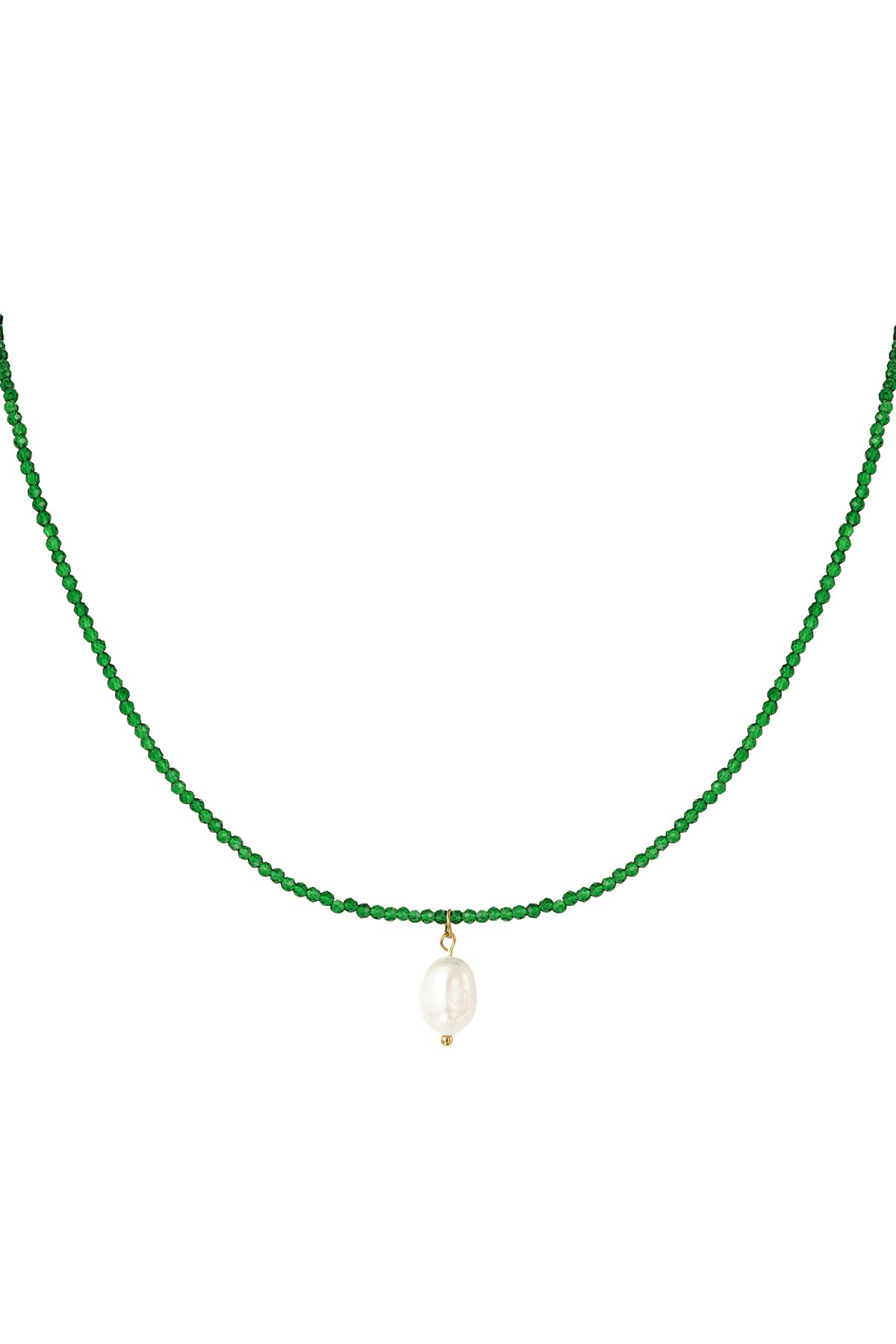 Beads necklace with pearl pendant - green h5 