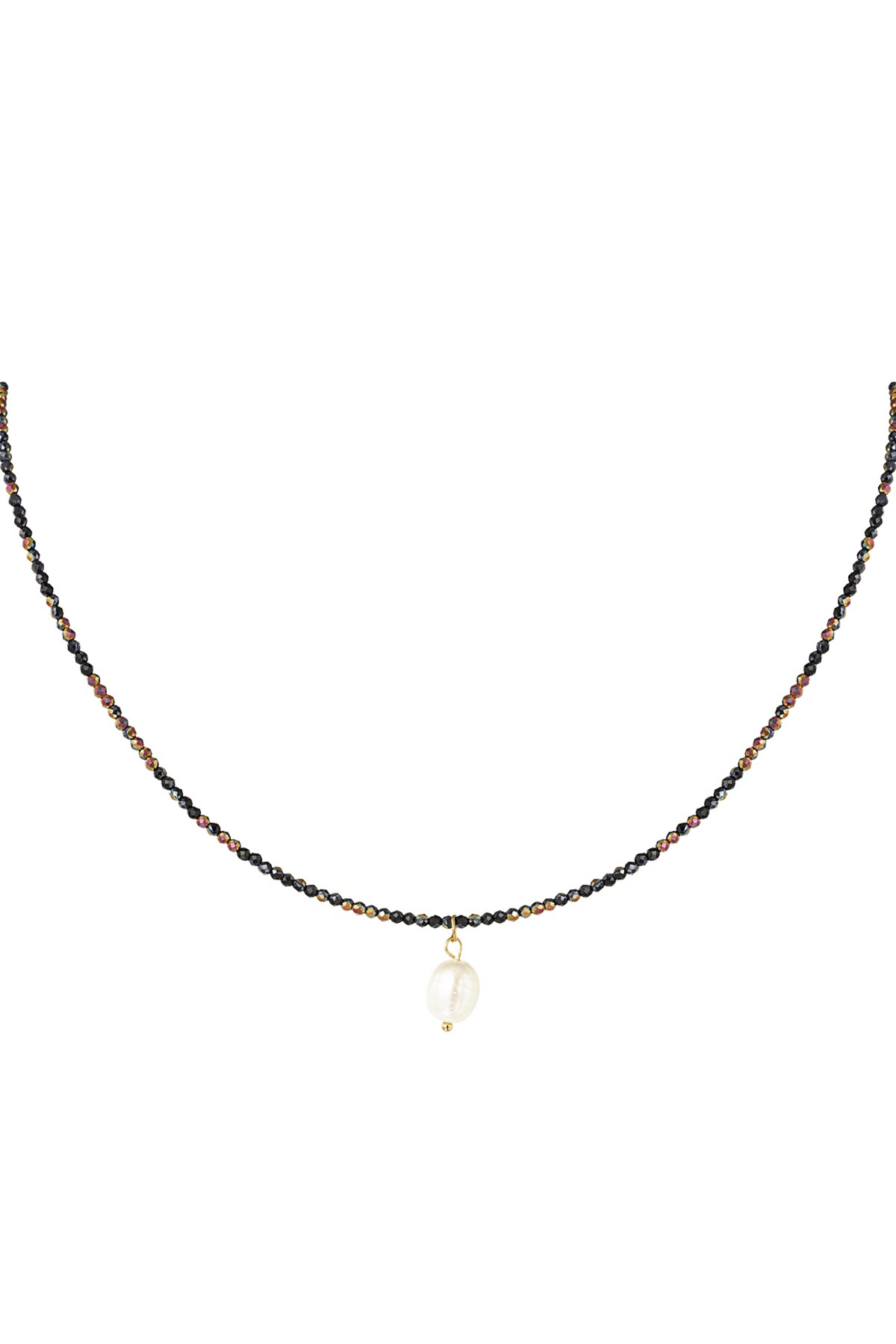 Beads necklace with pearl pendant - brown h5 