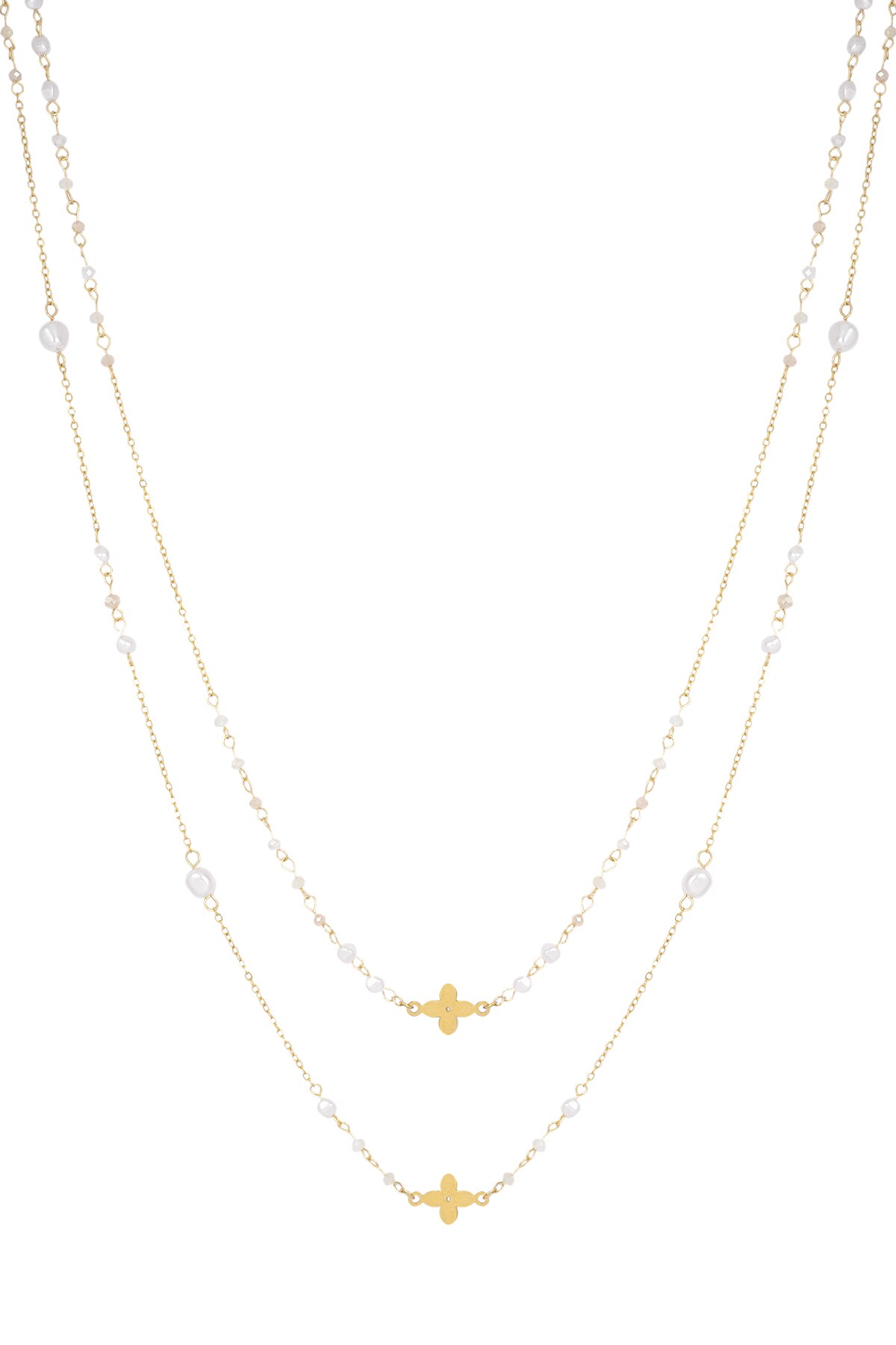 Double clover necklace - white gold  h5 