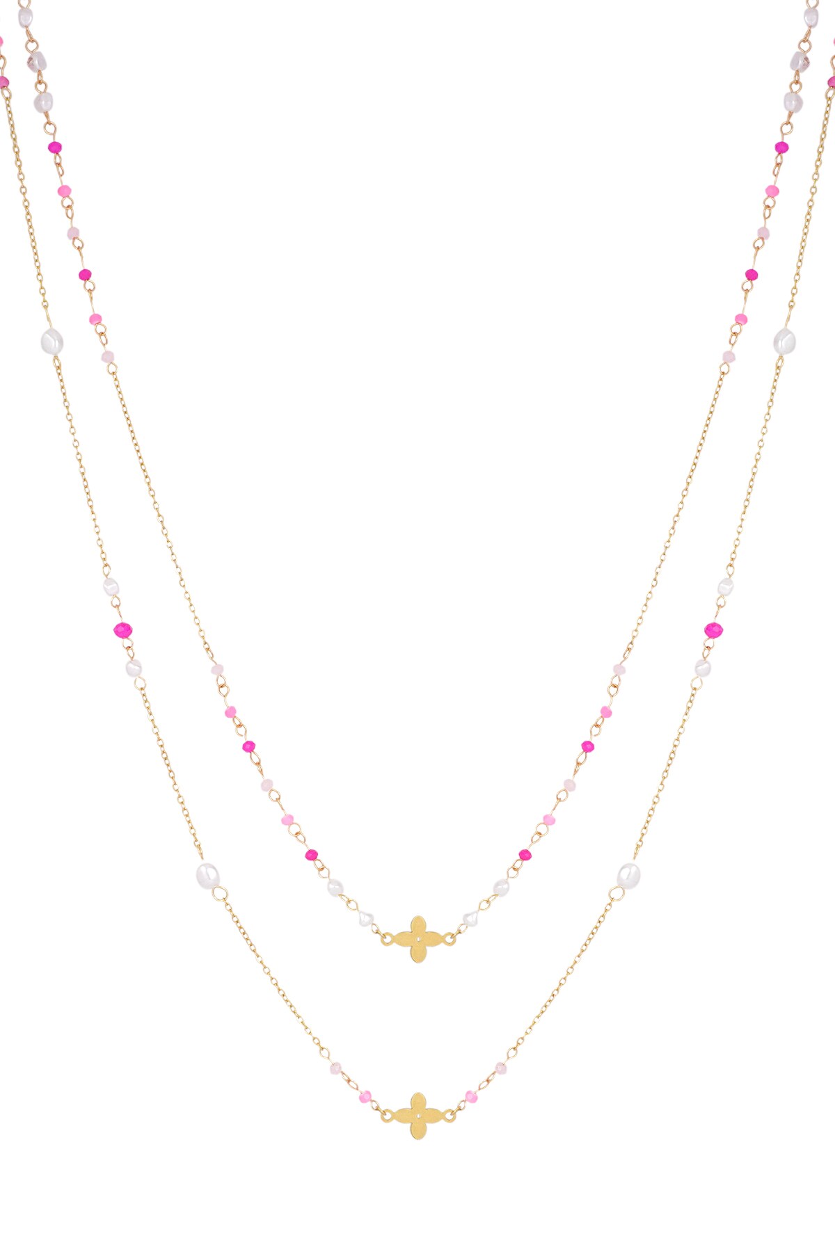 Double clover necklace - fuchsia  h5 