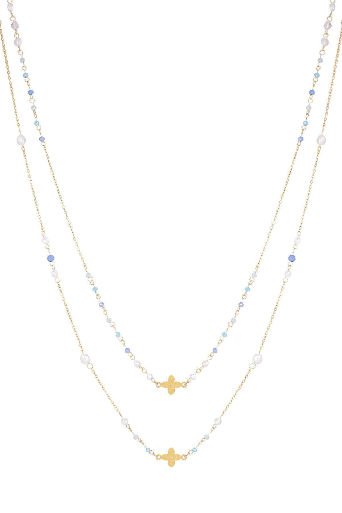 Double clover necklace - blue/gold  h5 