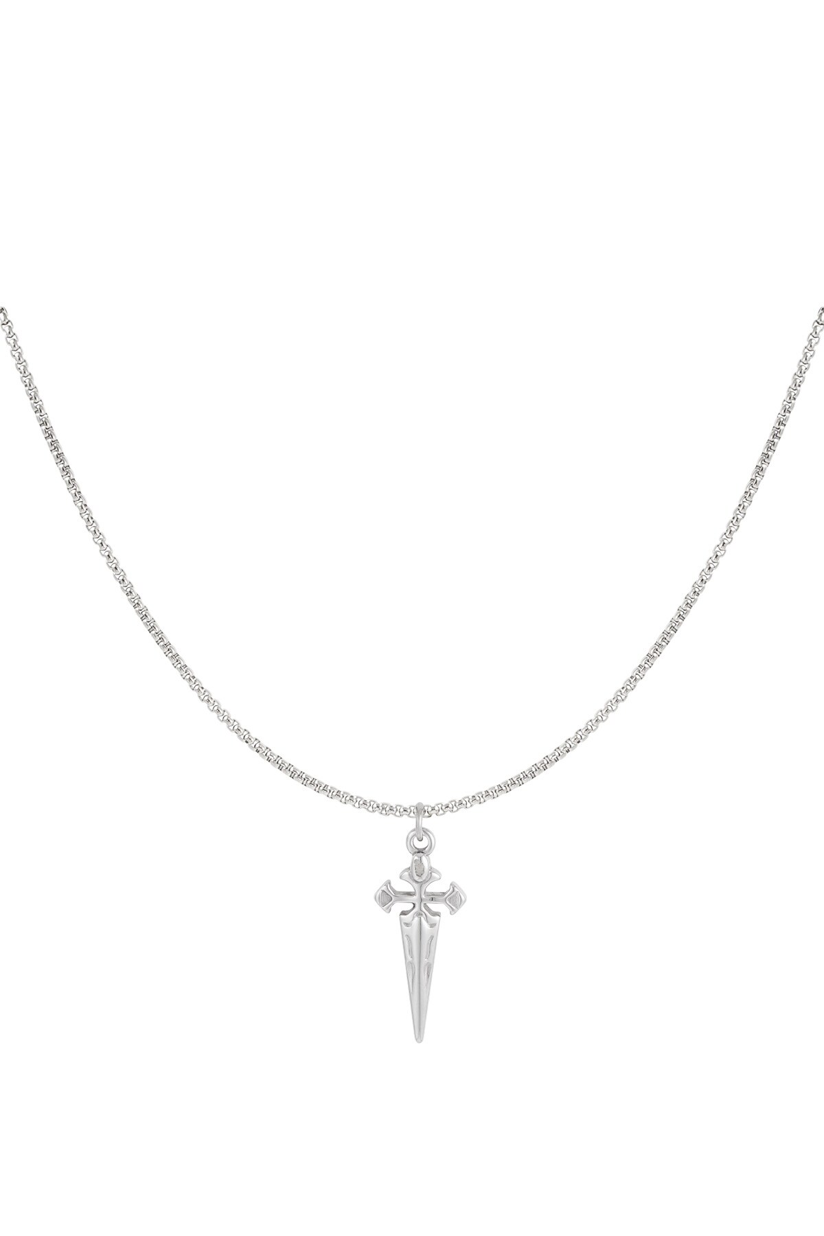 Simple men's necklace with sword charm - Silver color h5 