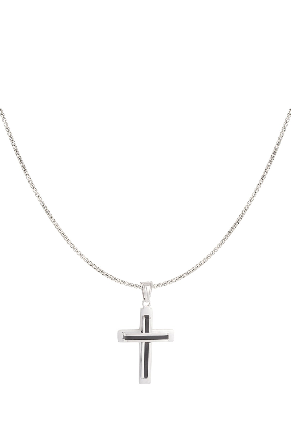 Simple necklace with cross charm - black/silver  h5 