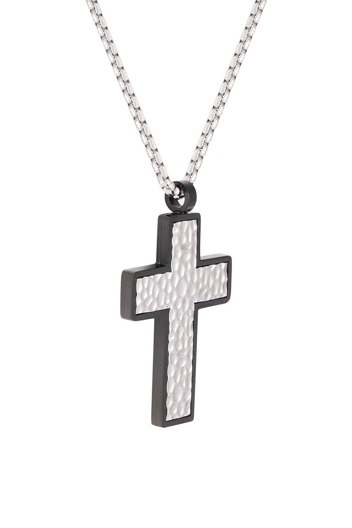 Necklace with structured charm cross - Silver color h5 Picture4