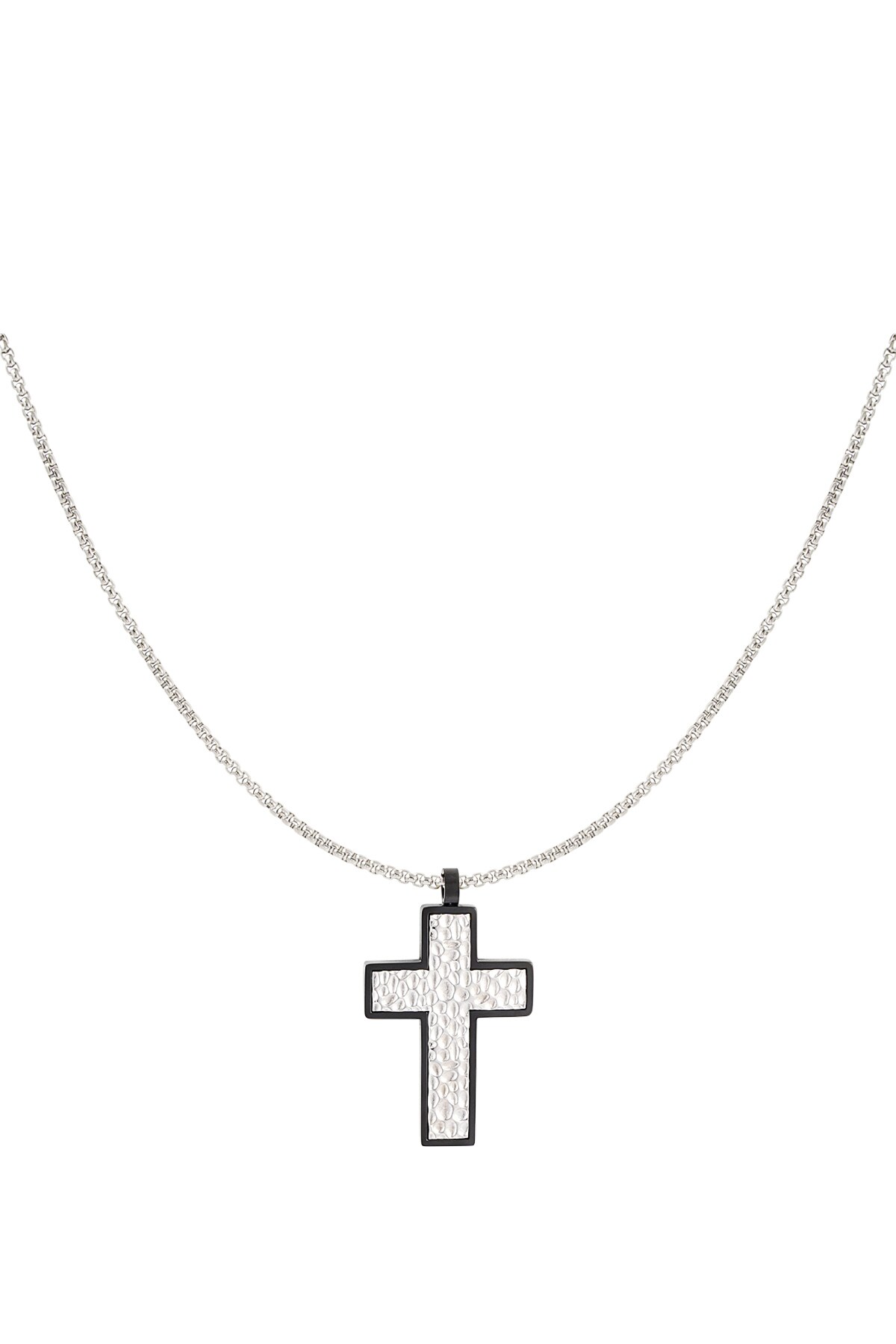 Necklace with structured charm cross - Silver color h5 