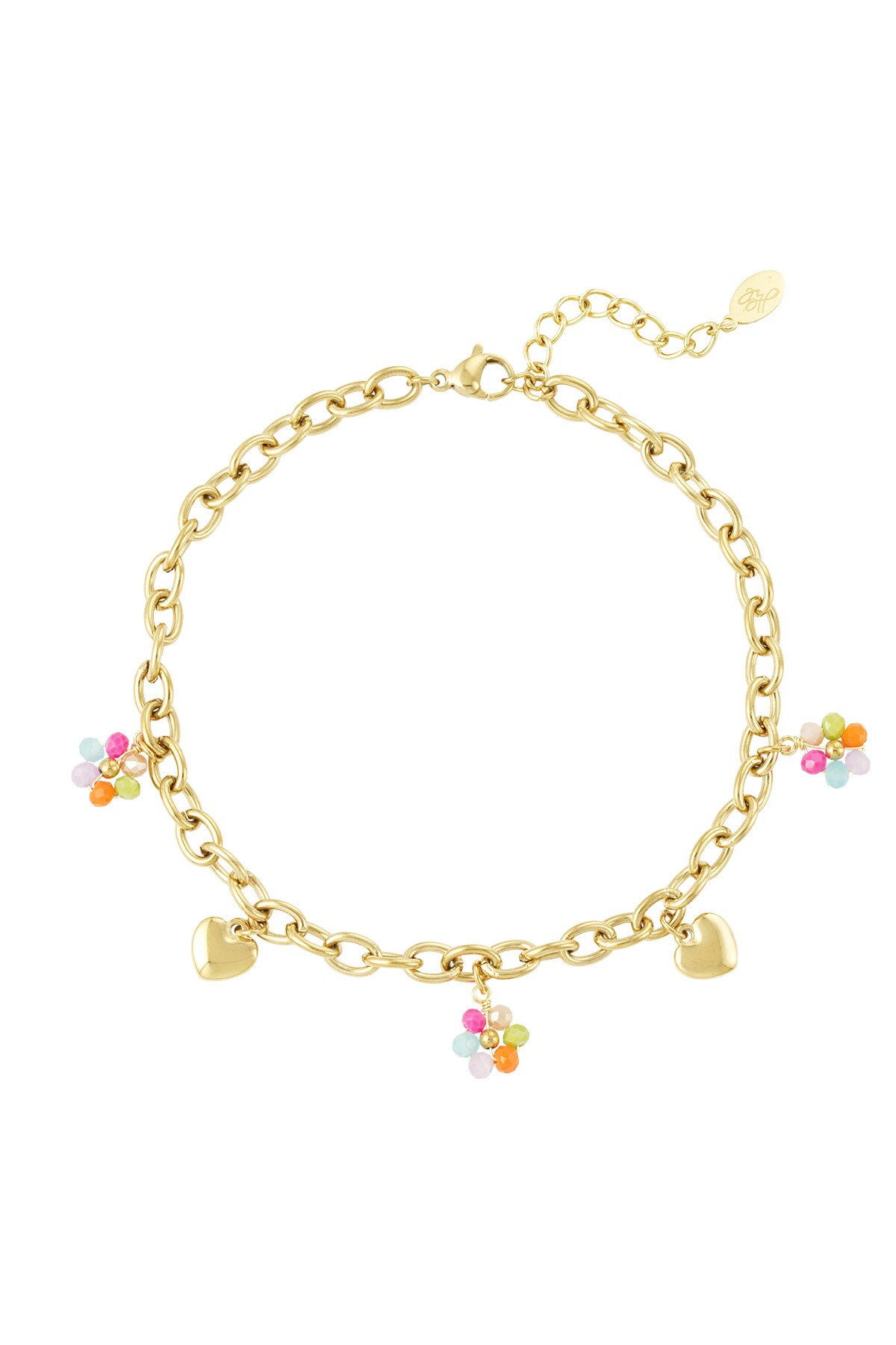 Anklet with hearts and flowers - Gold color h5 