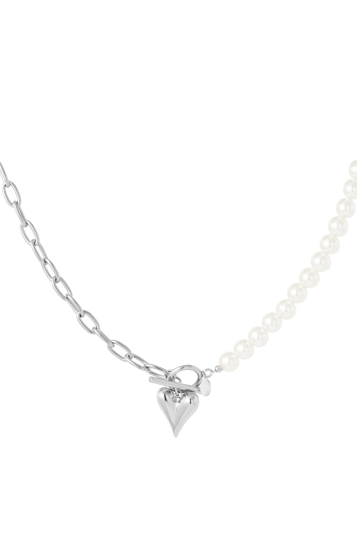 Pearl necklace with hearts - Silver color h5 