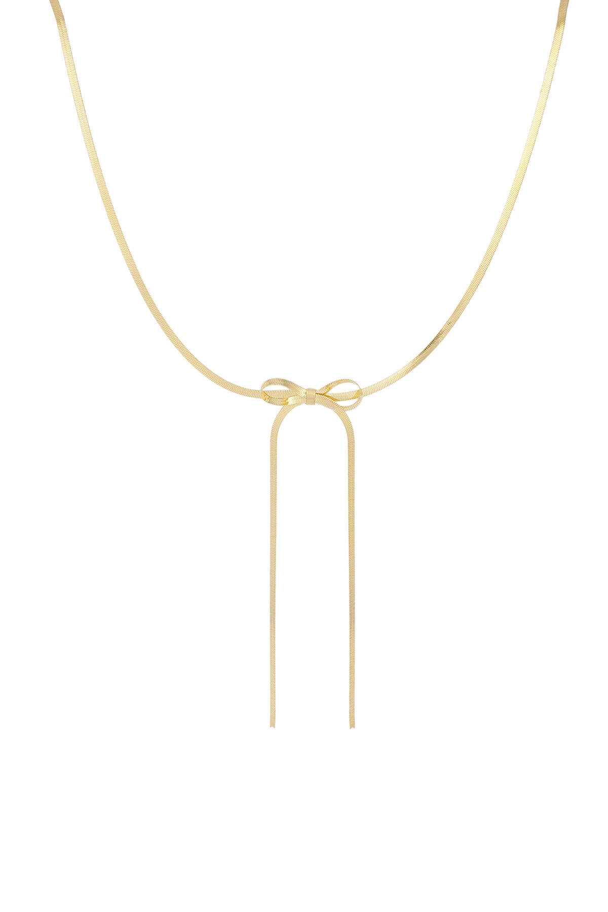 Flat link necklace with long bow - Gold color 