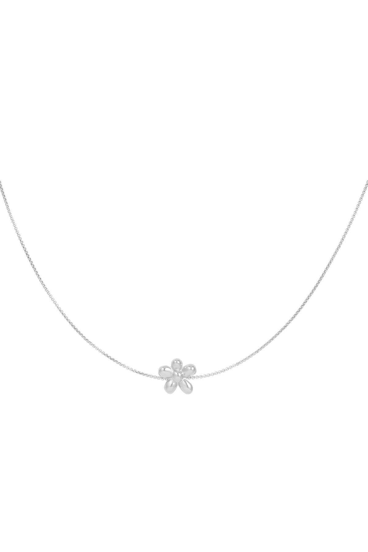 Puffy flower necklace - Silver color h5 