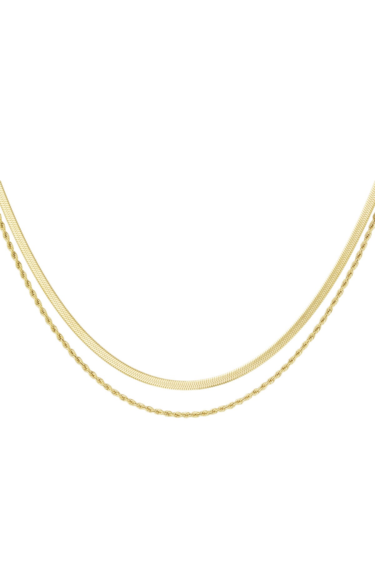 Flat and Chain double necklace - Gold color 