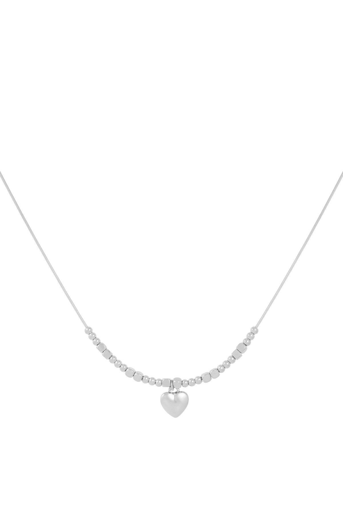 Beaded Heart Necklace - Silver color h5 