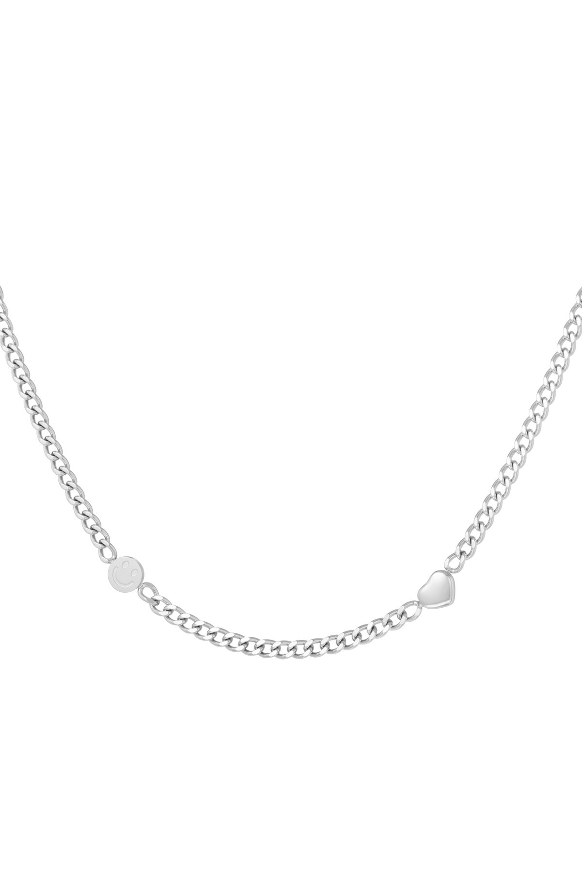 Smile & Heart chain necklace - Silver color h5 