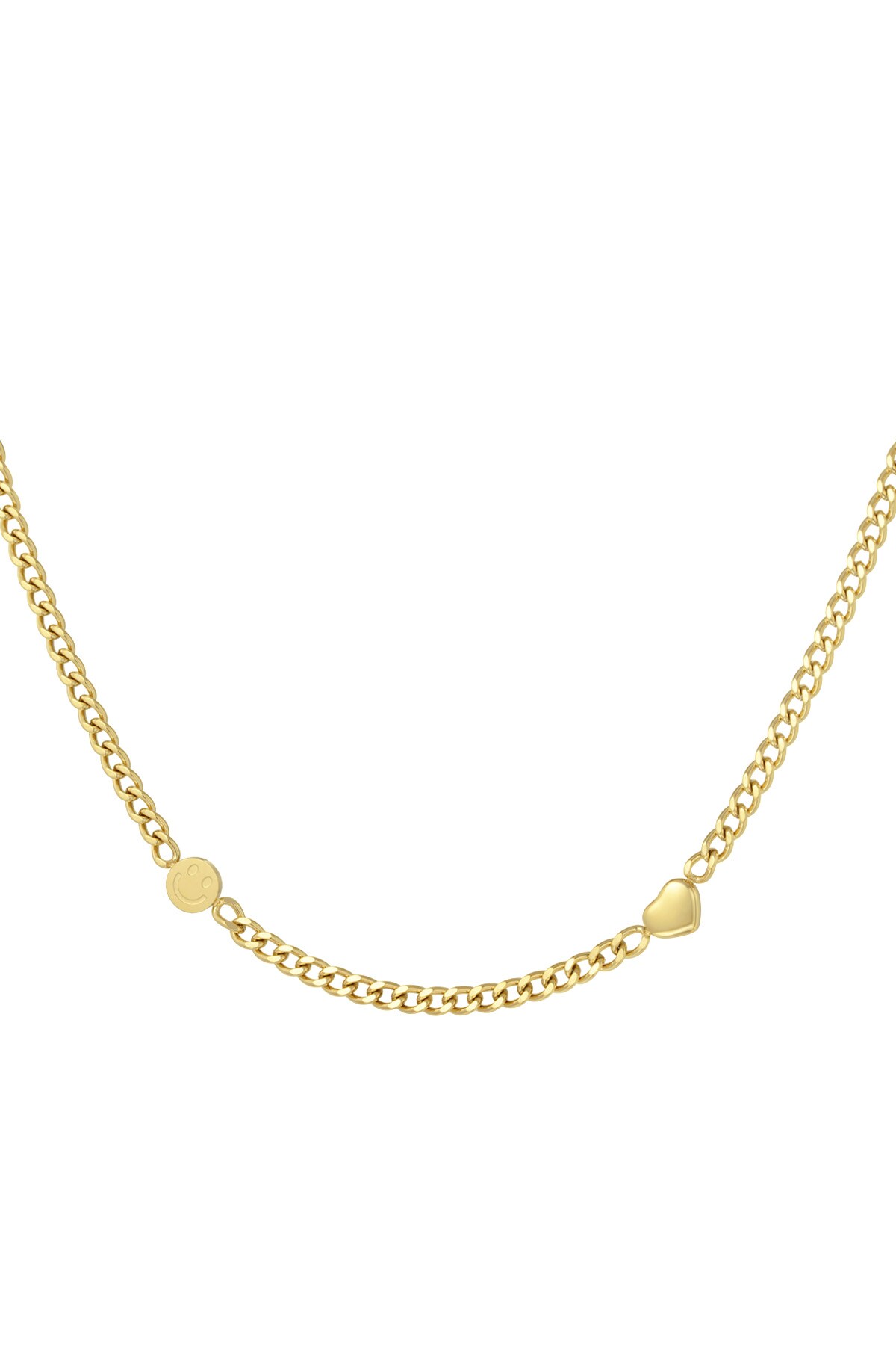 Smile & Heart chain necklace - Gold color h5 