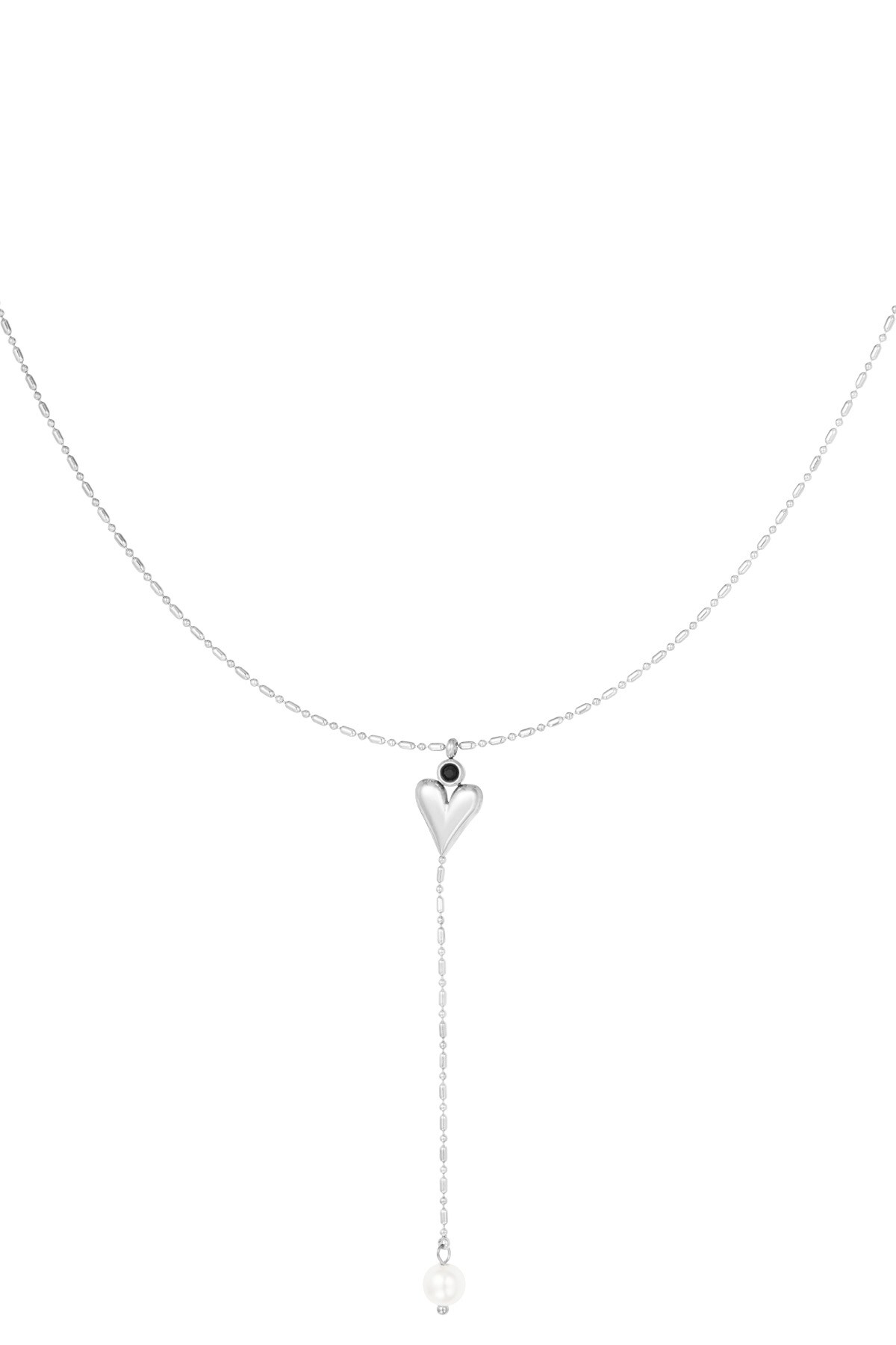 Classic heart & pearl necklace - Silver color h5 