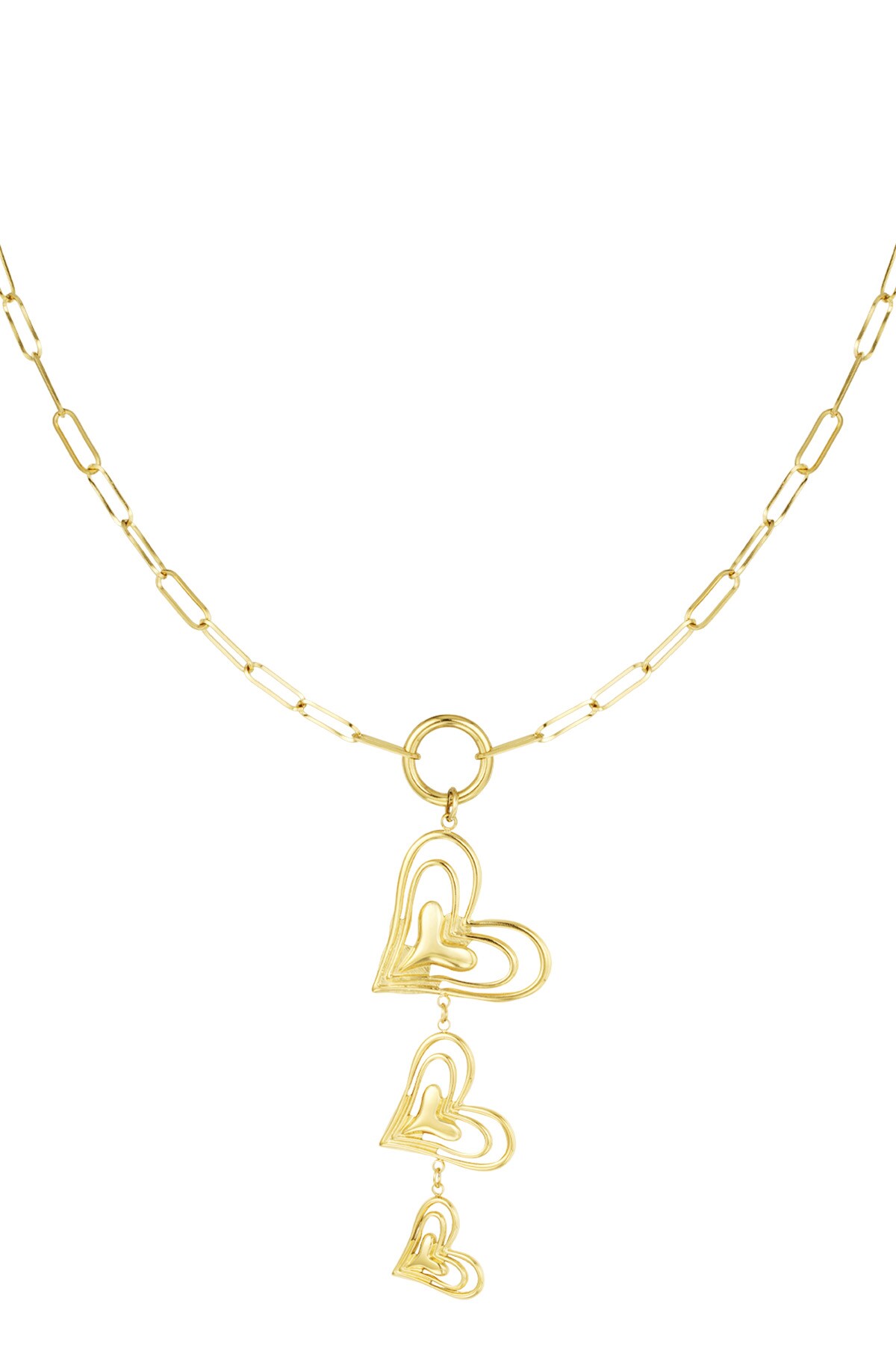 Heart trio necklace - Gold color h5 