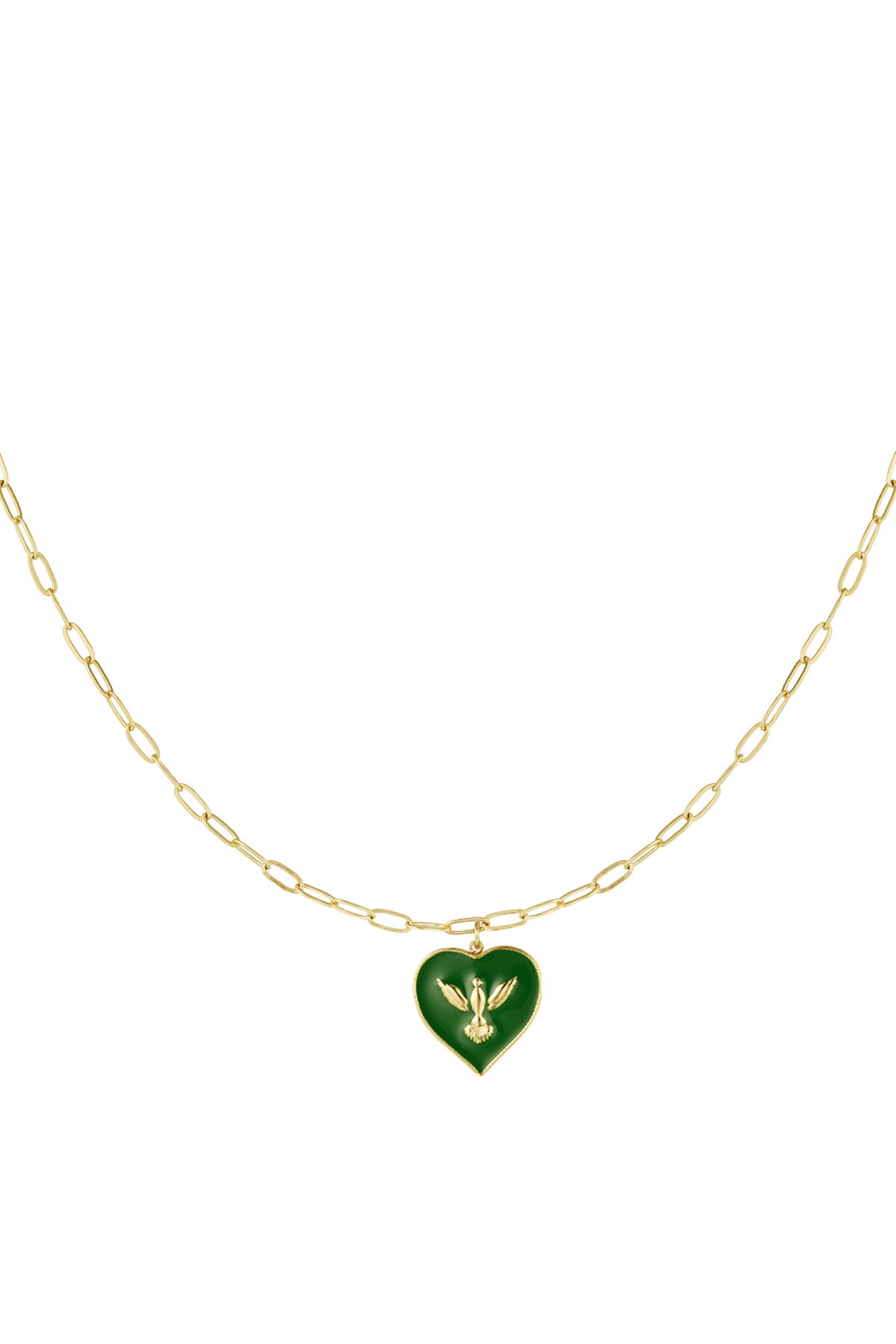 Necklace heart with bird - Gold color h5 