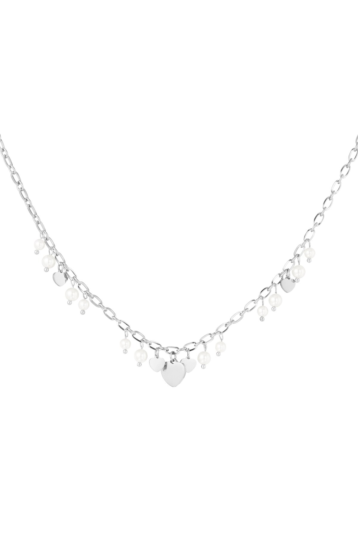 Hearts & pearls necklace - Silver color h5 