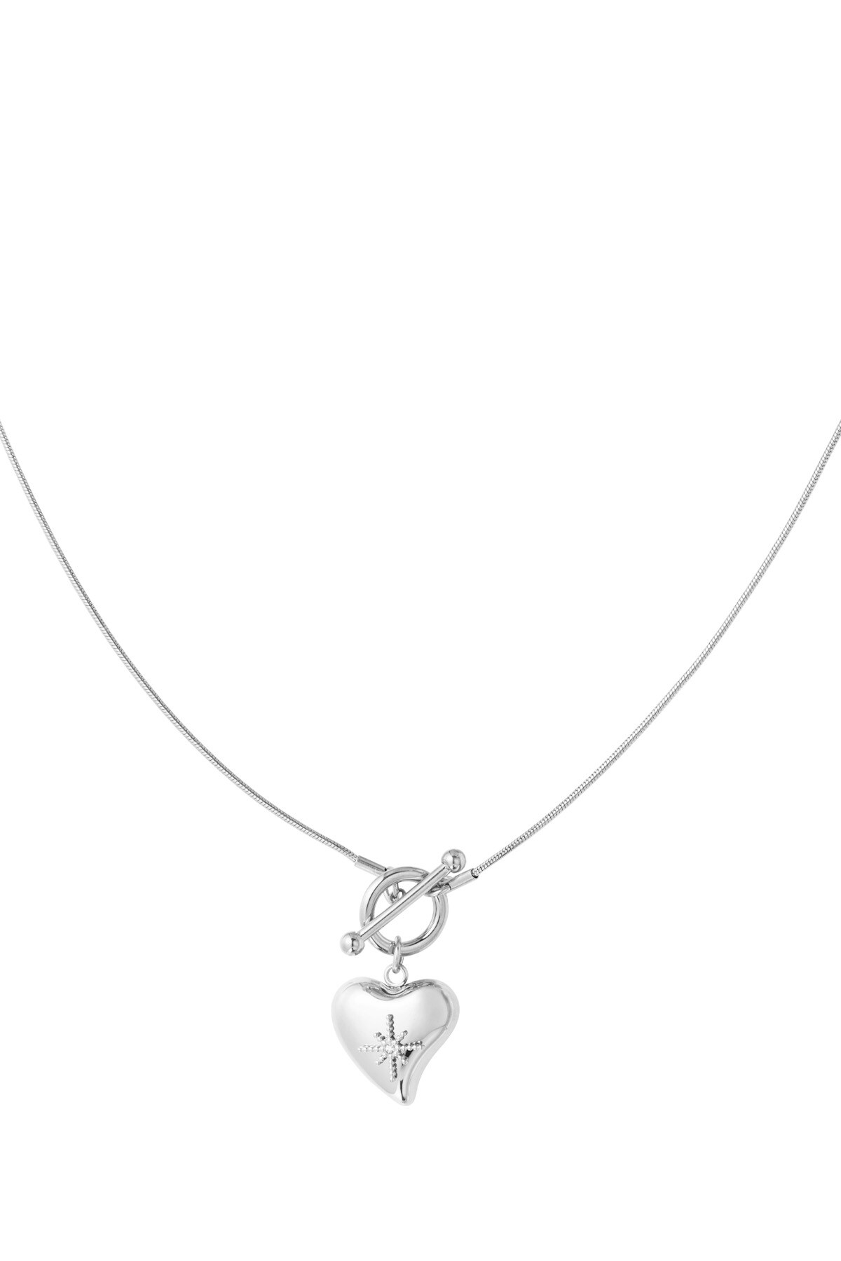 Lock necklace with big heart pendant - Silver color h5 