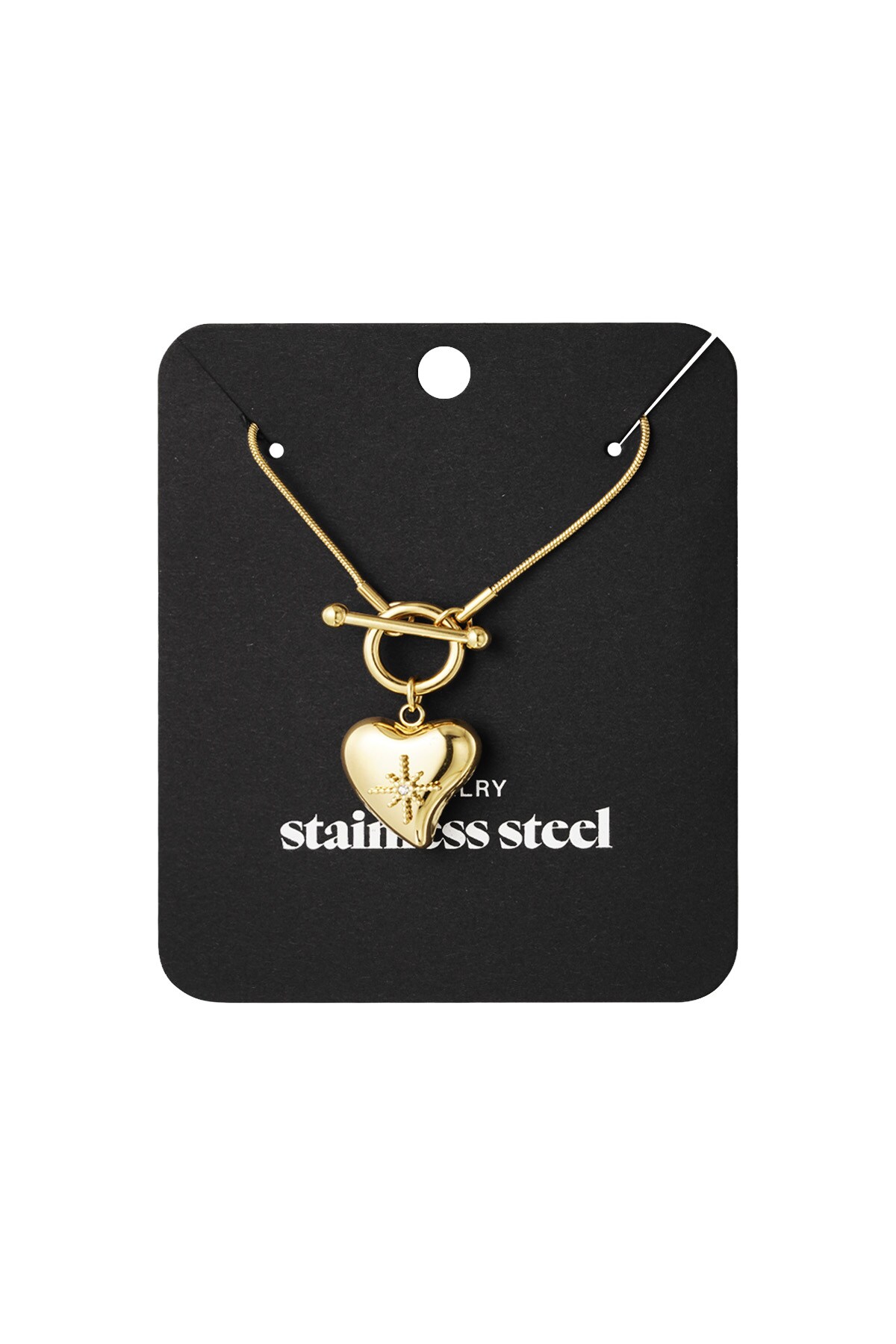 Lock necklace with big heart pendant - Gold color h5 Picture3