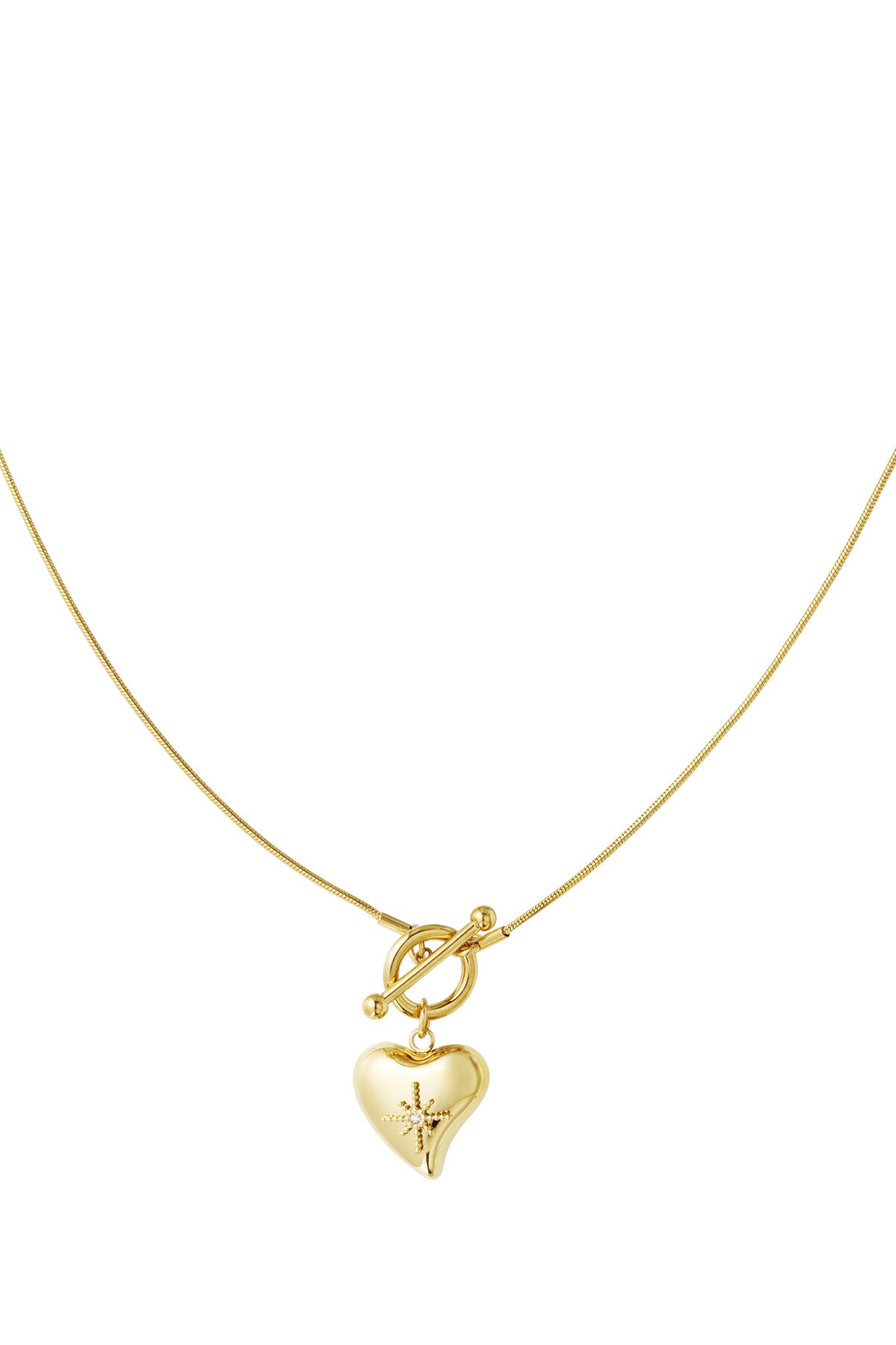 Lock necklace with big heart pendant - Gold color h5 