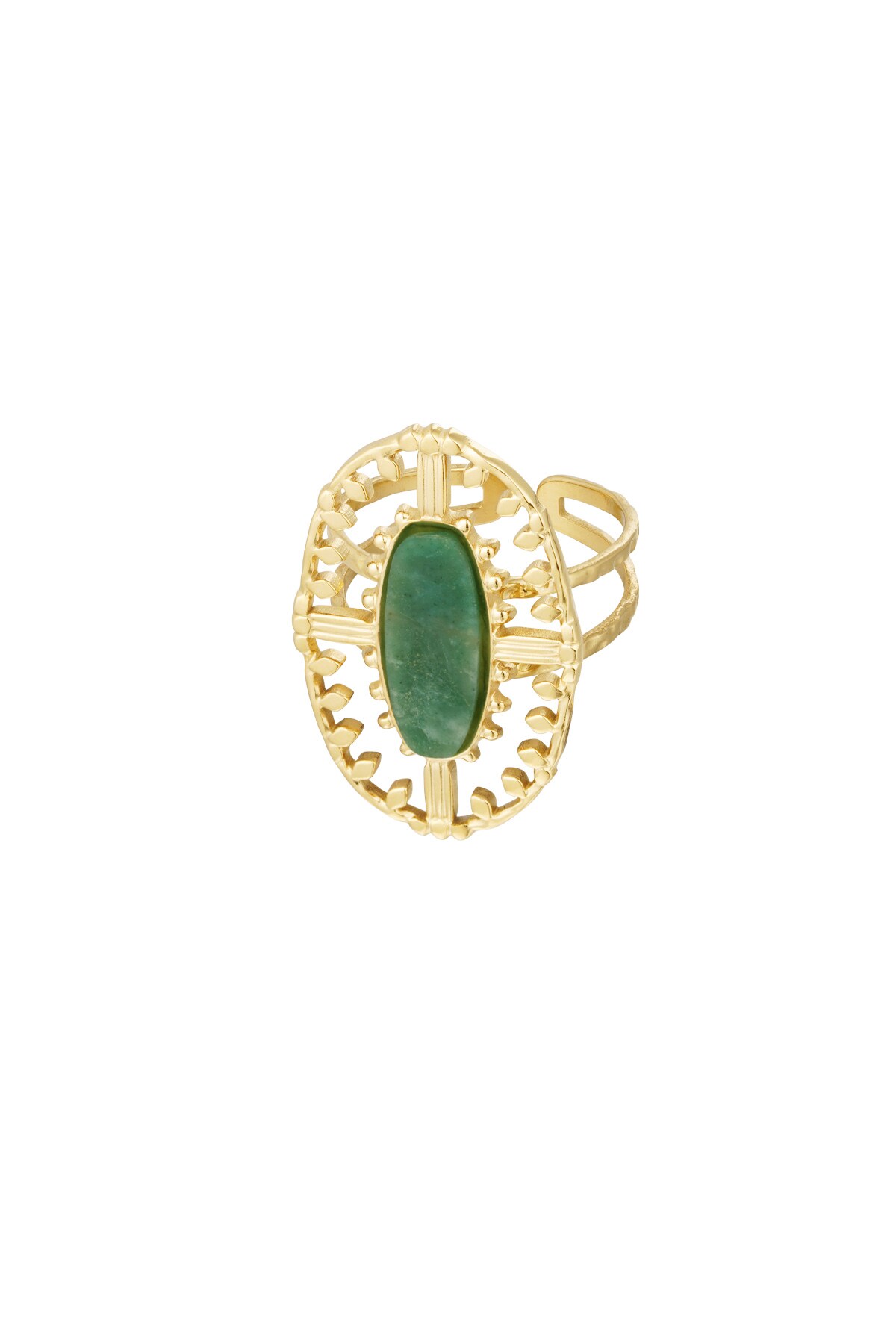 Ring vintage oblong with stone - gold/green 