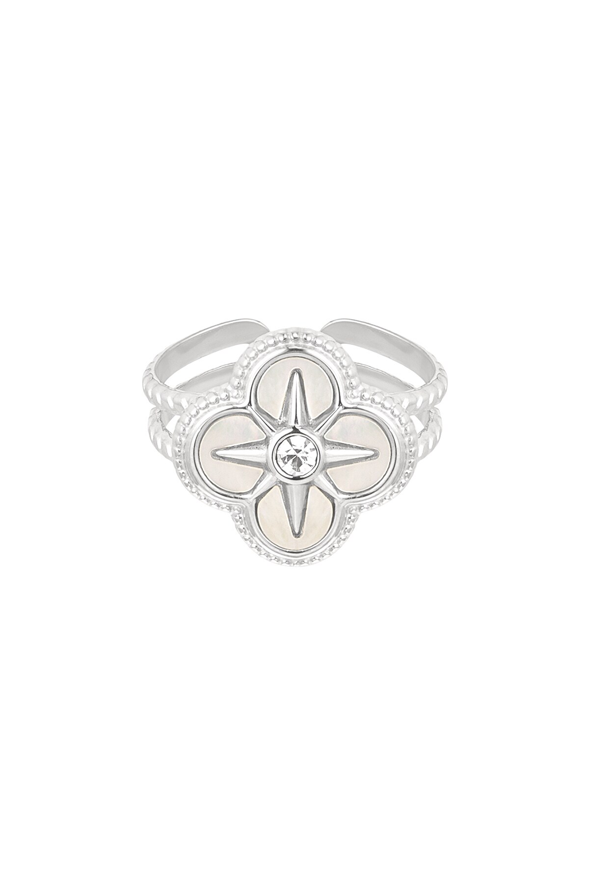 Ring clover white - Silver color h5 