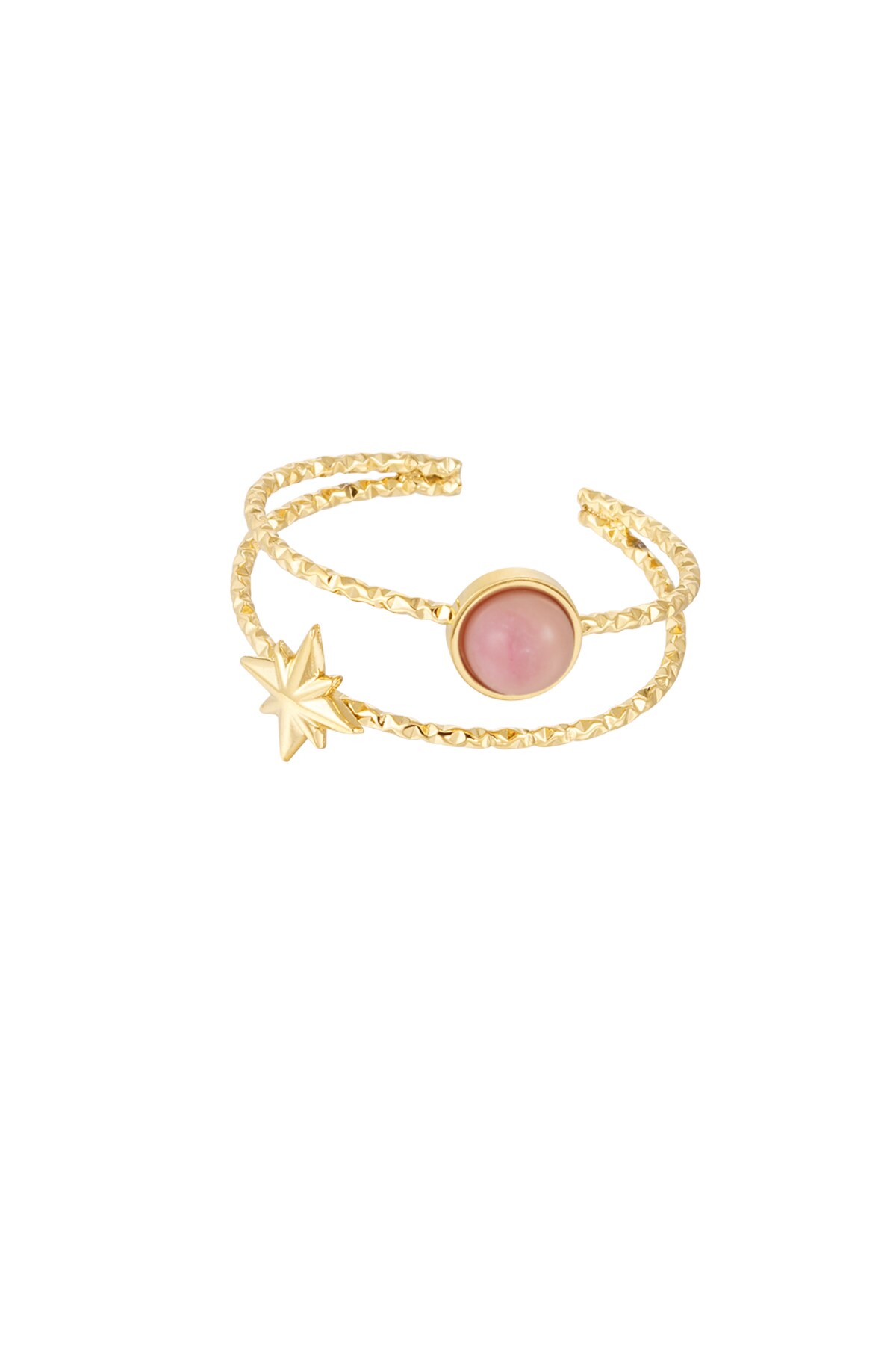 Double ring natural stone and star pink - Gold color h5 