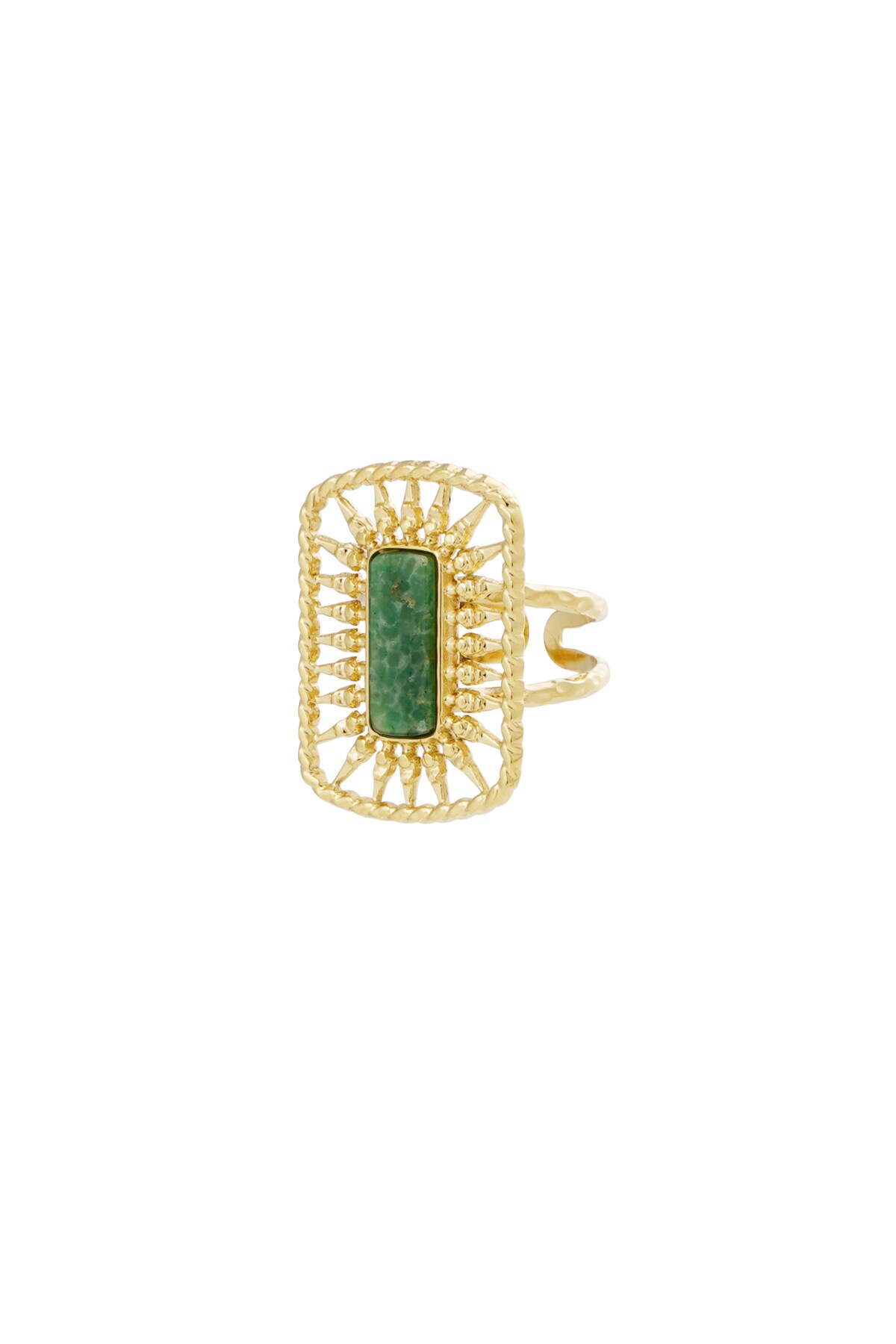 Ring long stone - gold/green 