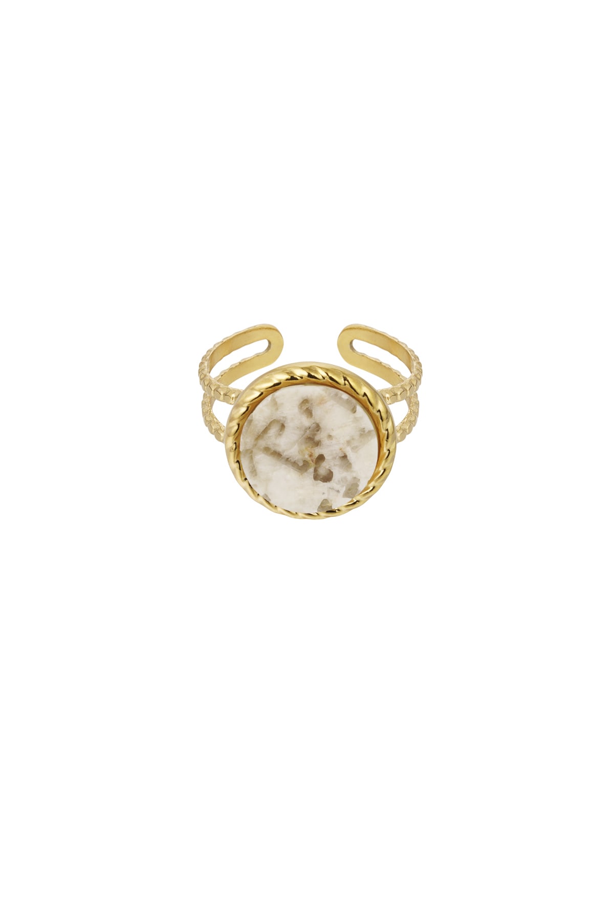 Bague pierre ronde - dorée/beige h5 