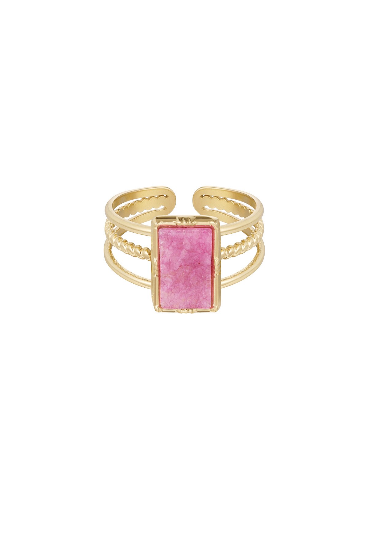 Ring three-layer rectangular stone - gold/fuchsia h5 