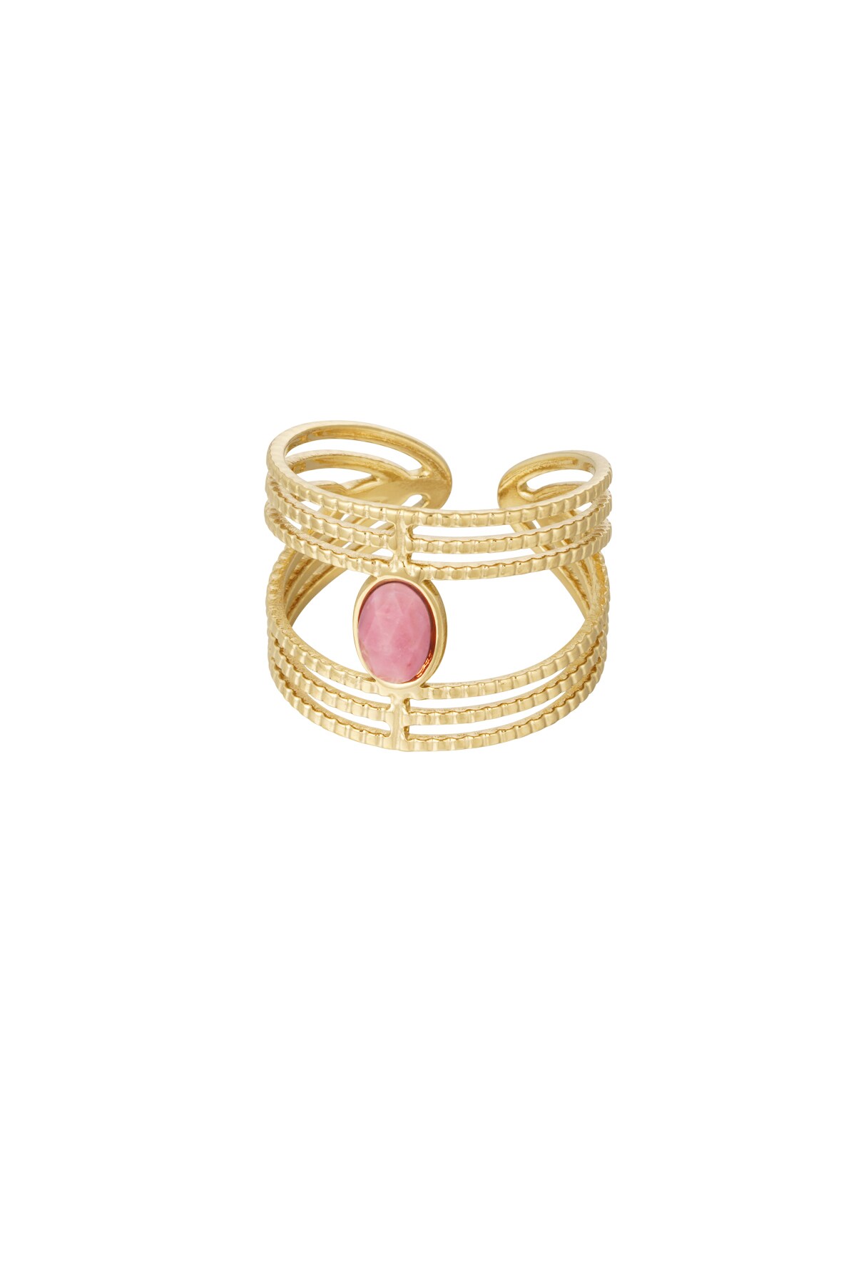 Statement graceful ring with stone - gold/pink h5 