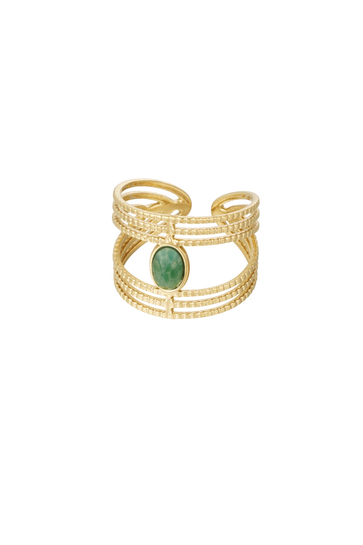 Statement graceful ring with stone - Gold Color / green 