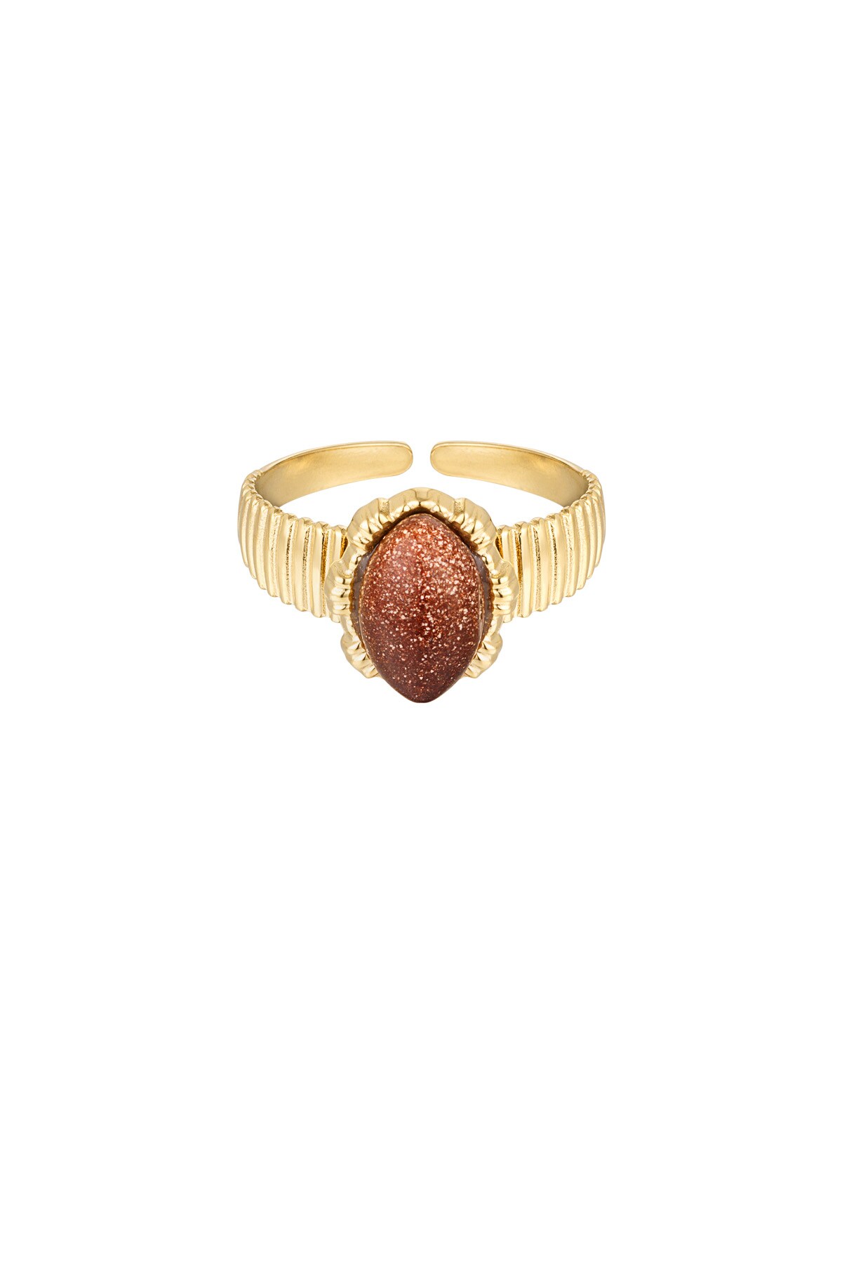 Ring with oval stone - gold/brown h5 