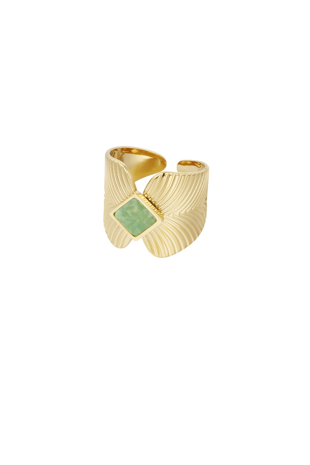 Ring leaves with diamond stone - gold/green 