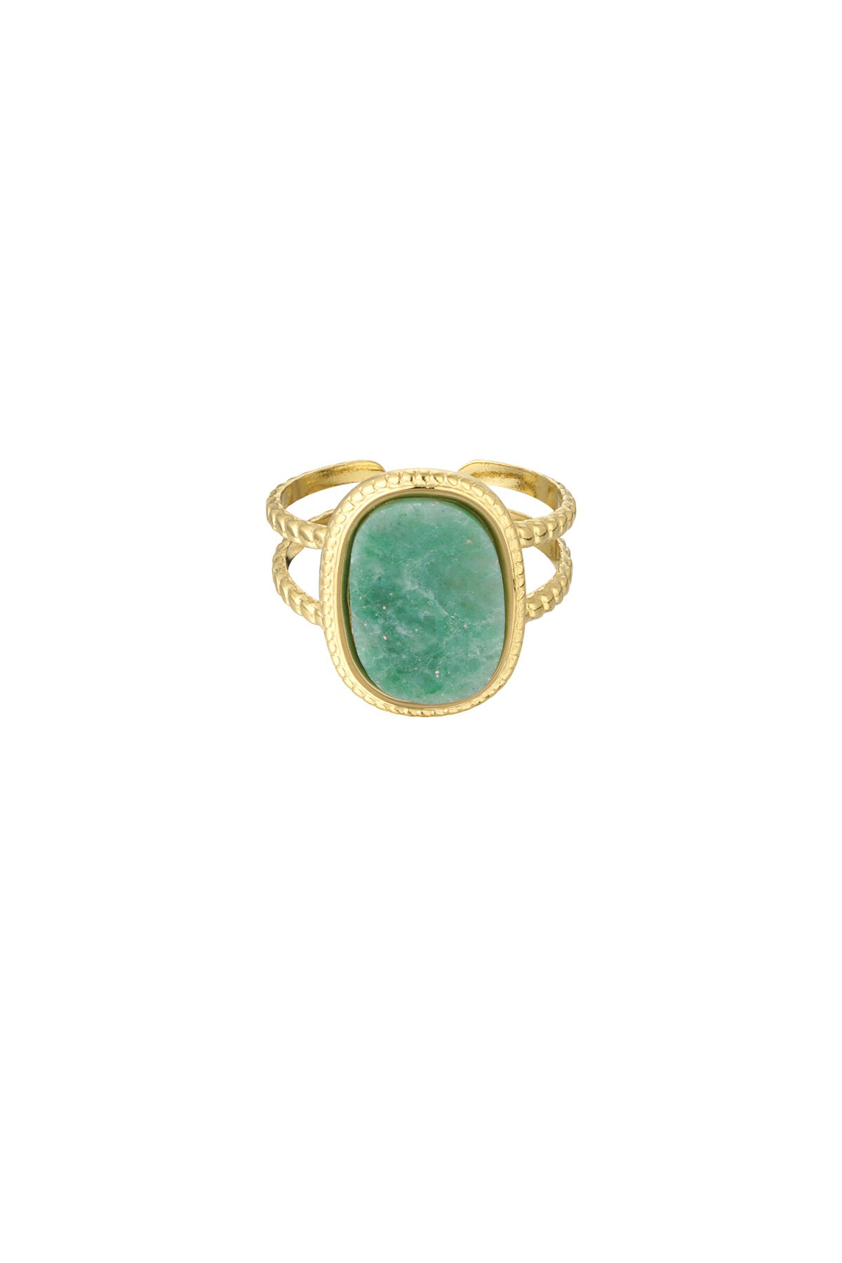 Ring rectangular stone - gold/green 