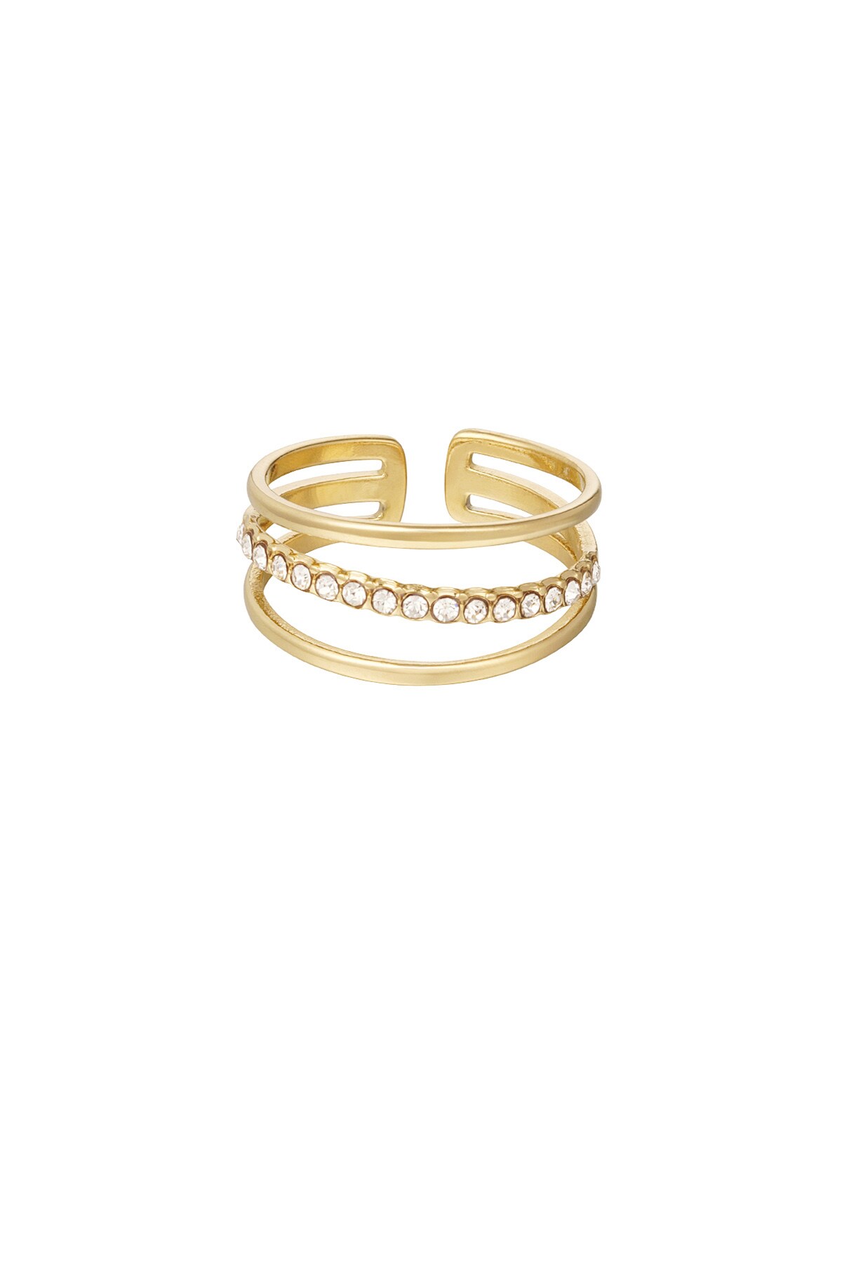 Ring three layers with a row of stones - Gold color h5 