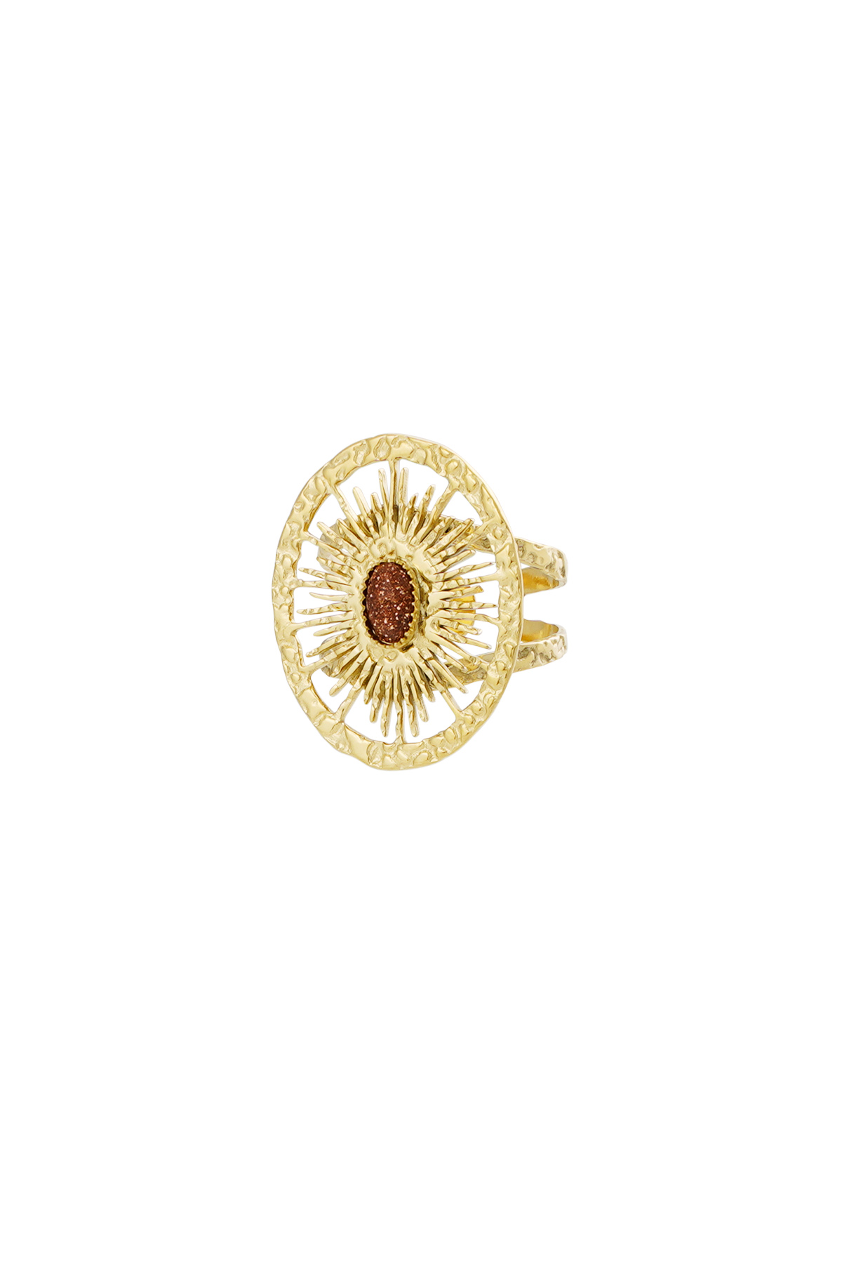 Ring round twister with stone - Gold color/brown h5 