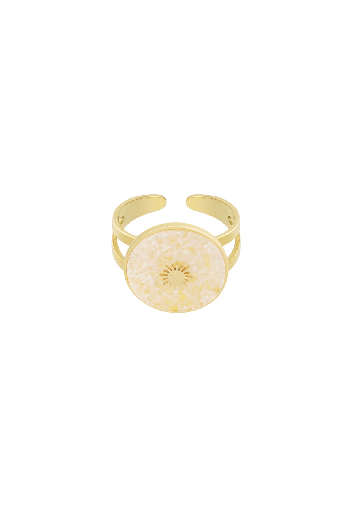 Anello pietra rotonda con stella - oro/bianco sporco 