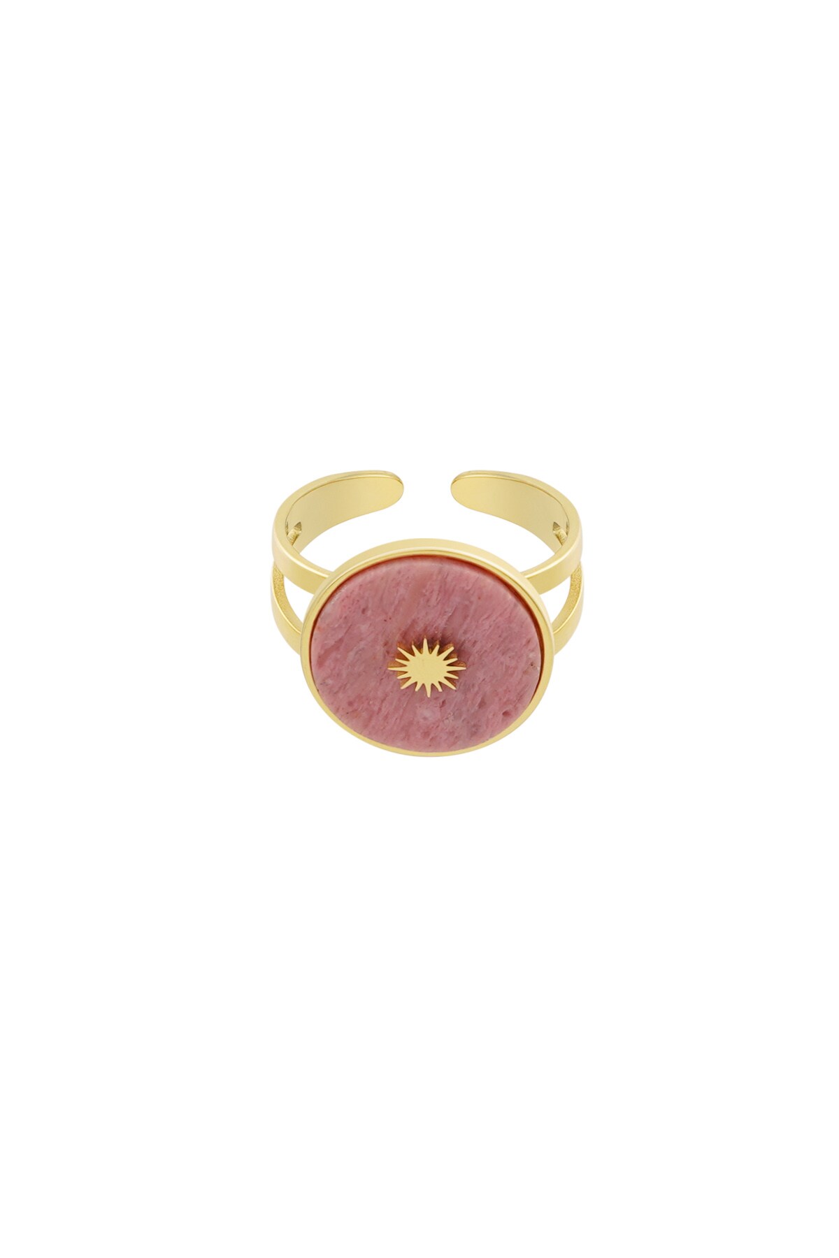 Round natural stone ring with sun - Pink 