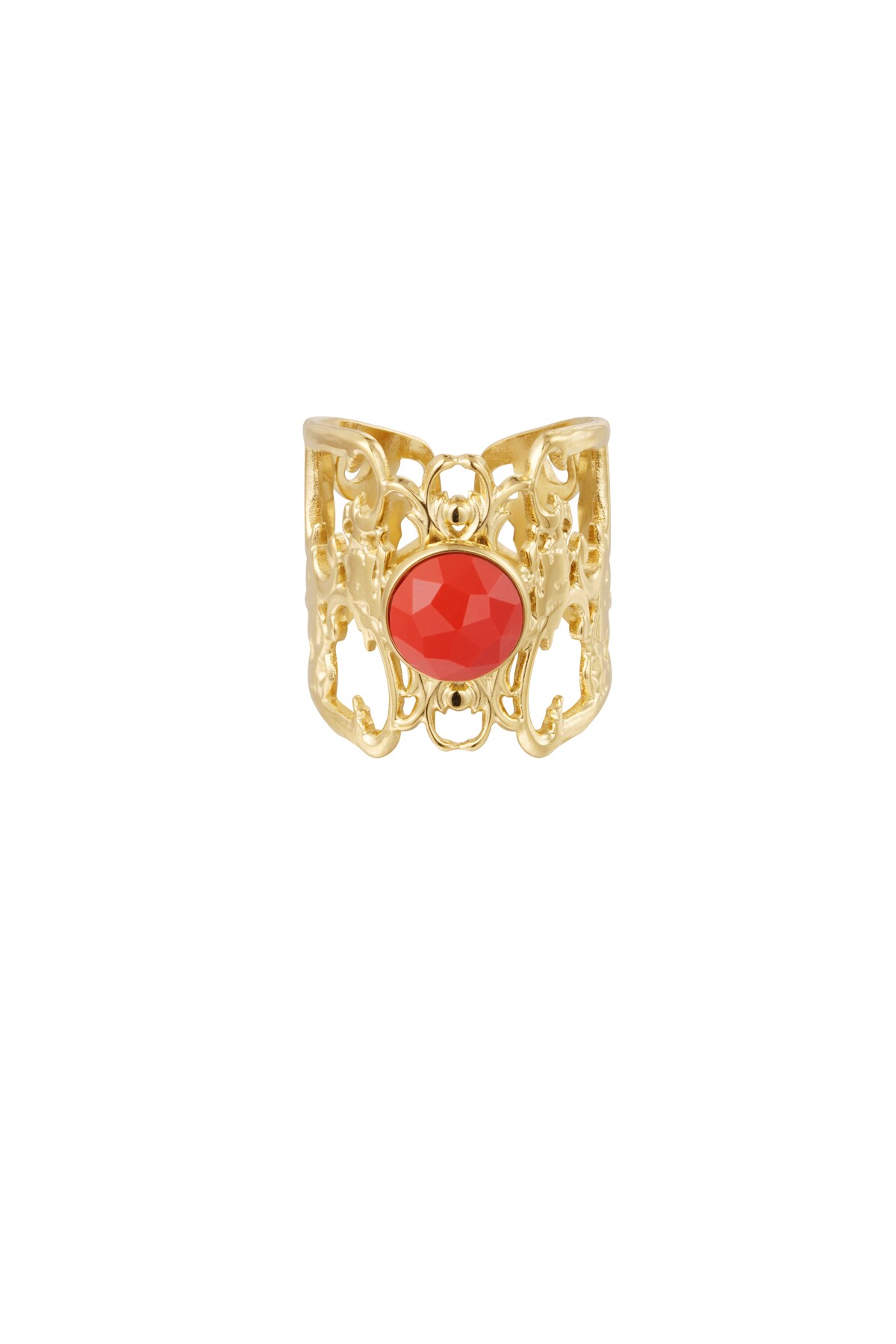 Ring gracefully openwork with stone - red h5 