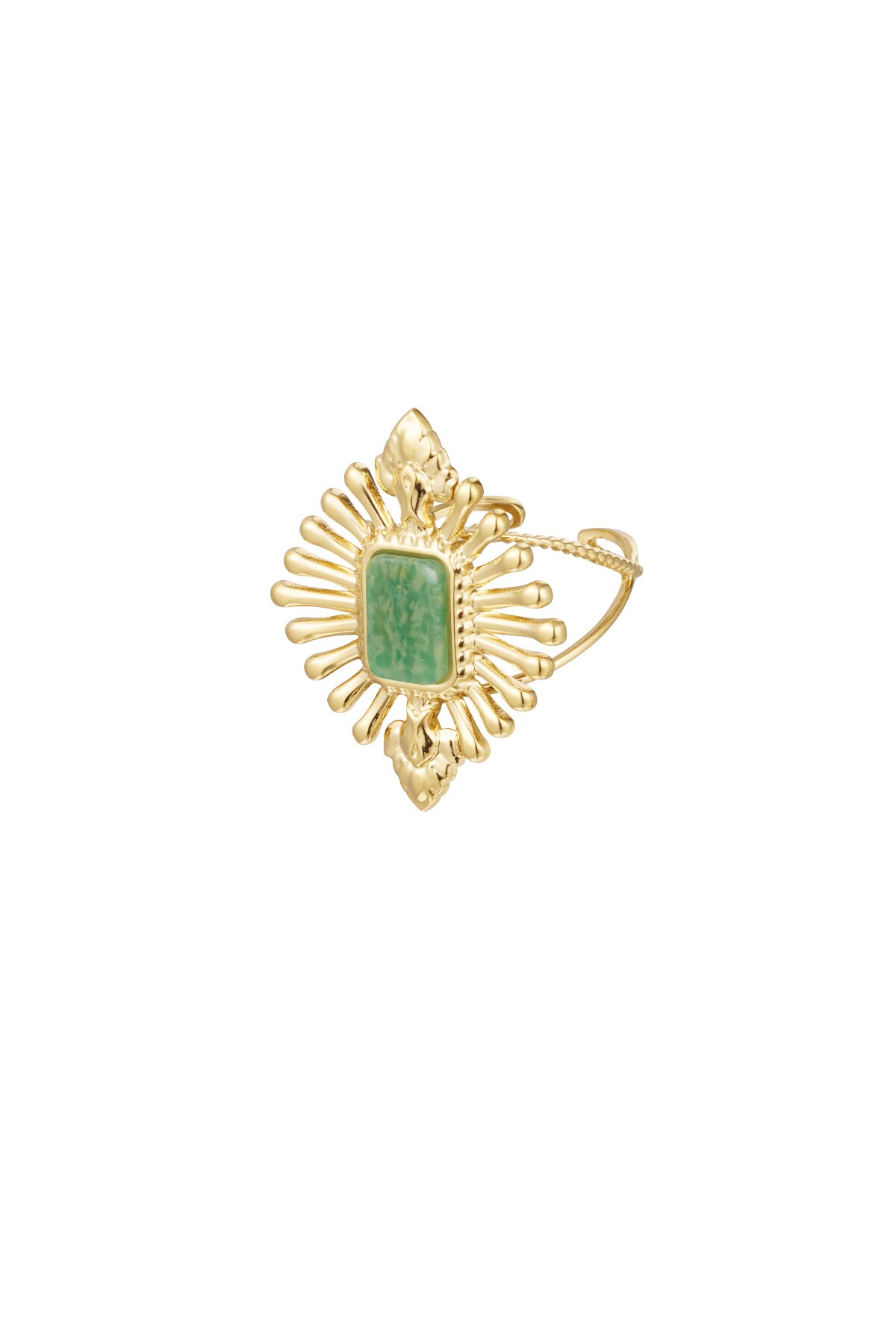 Ring vintage look with stone - green gold 