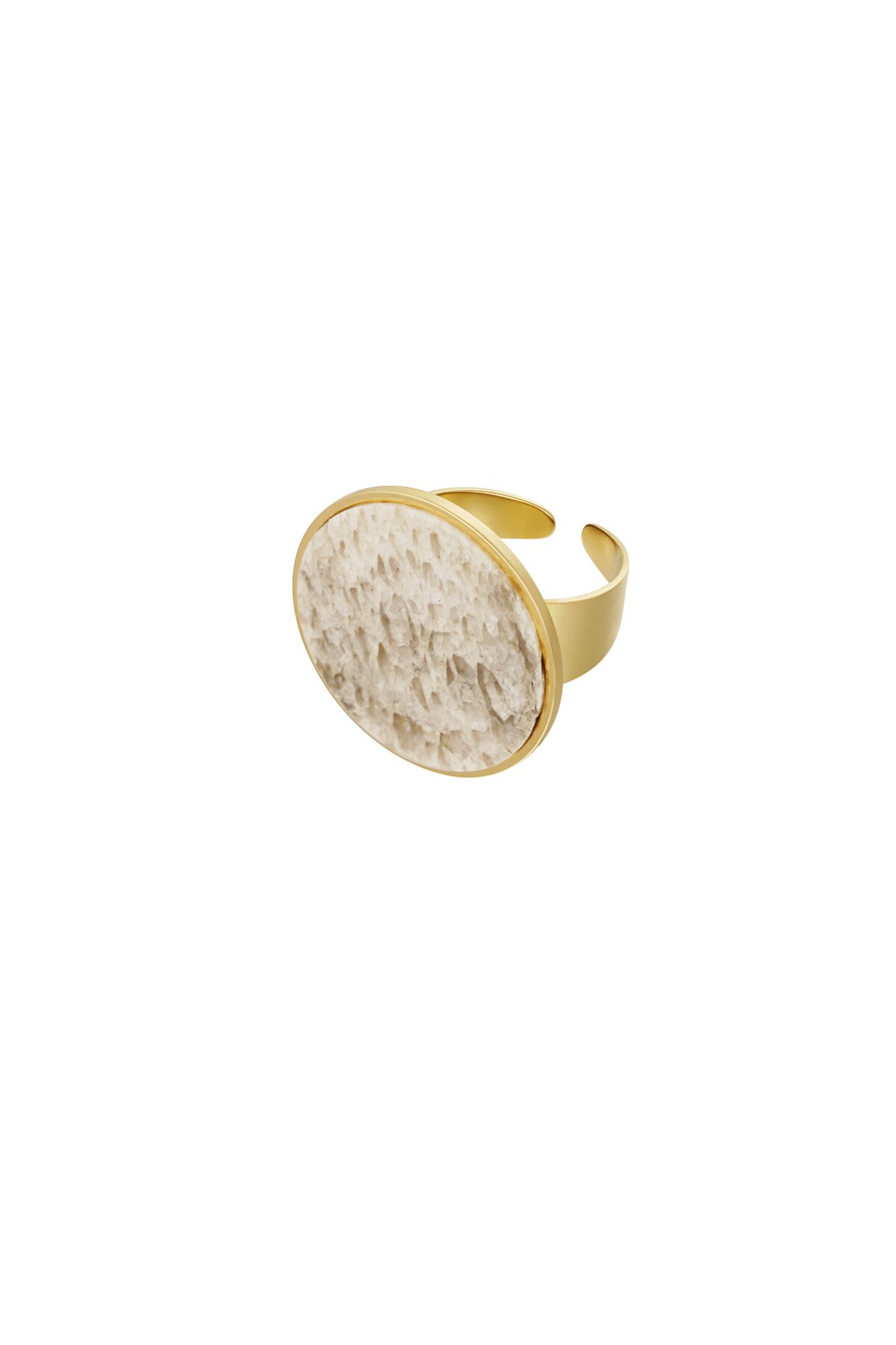 Ring runder Stein - Gold/Beige 