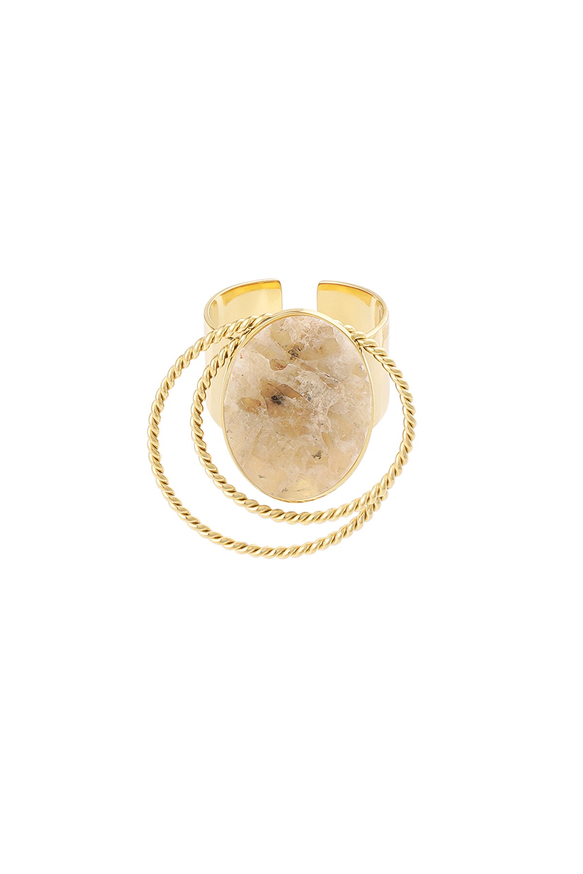 Anillo piedra con círculos - beige/oro h5 