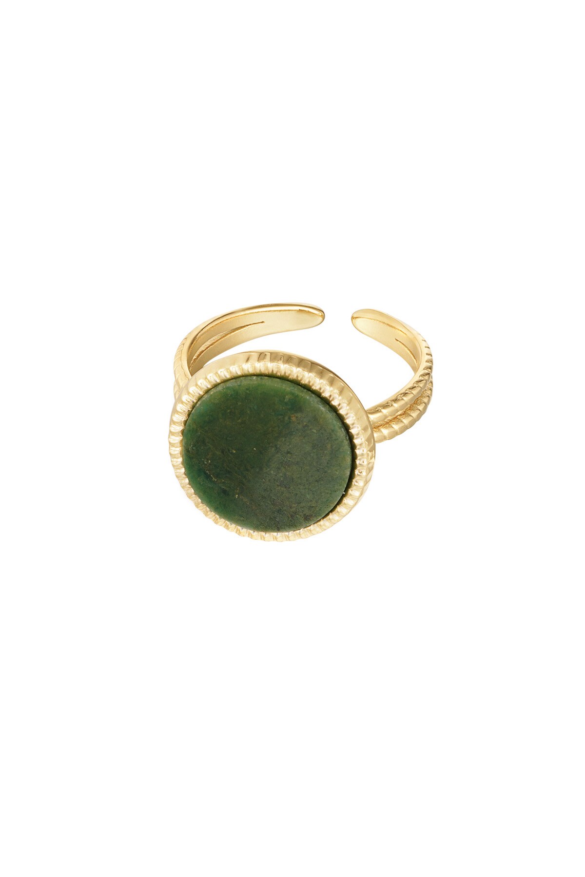 Ring round stone - gold/green h5 