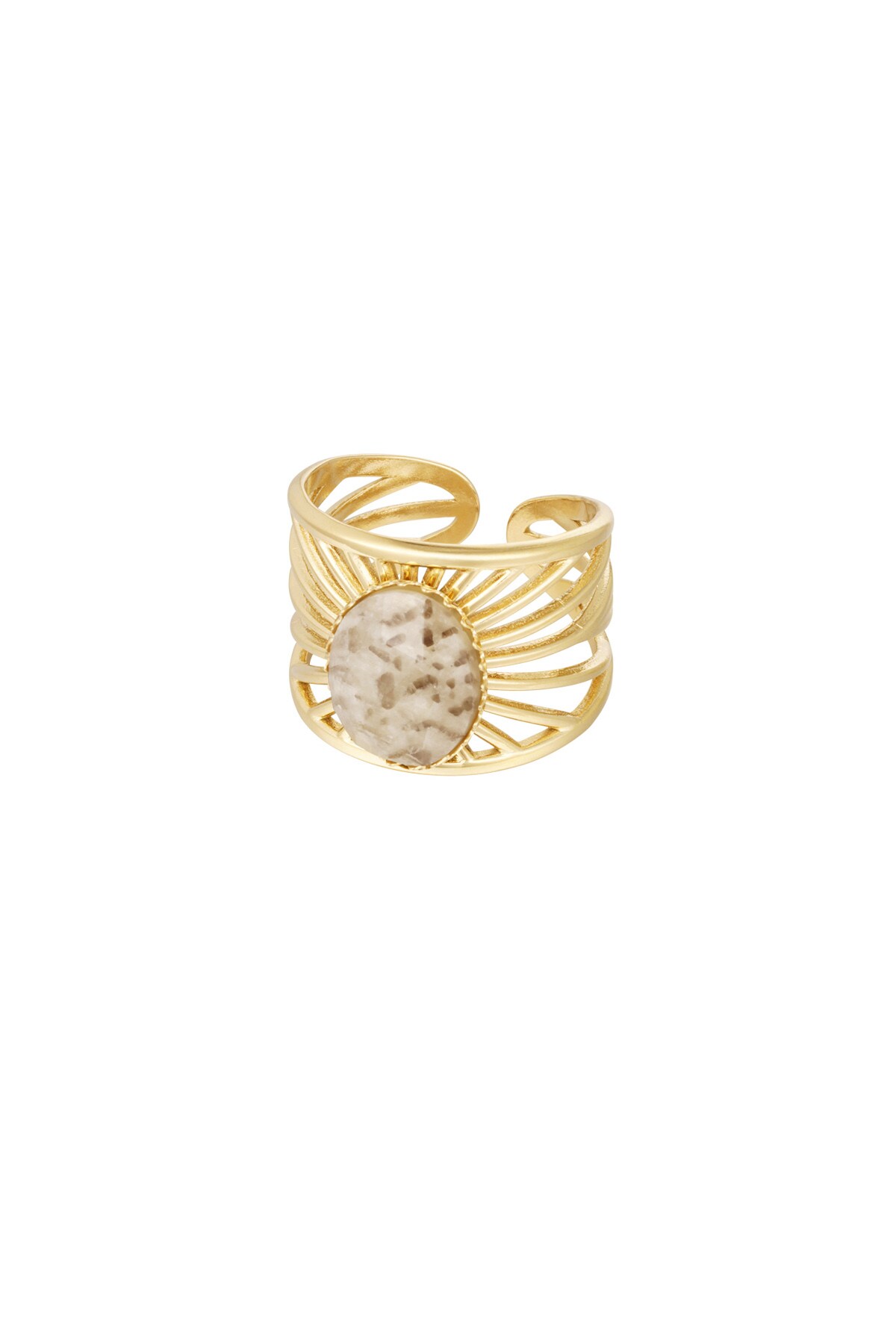 Ring graceful stripes with stone - gold/beige 