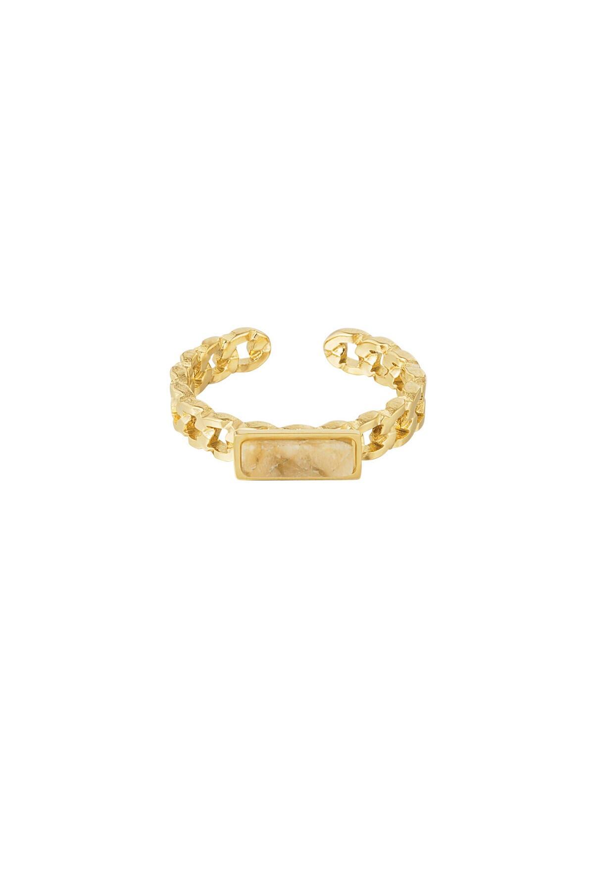 Ring schakels dunne steen - goud/beige h5 