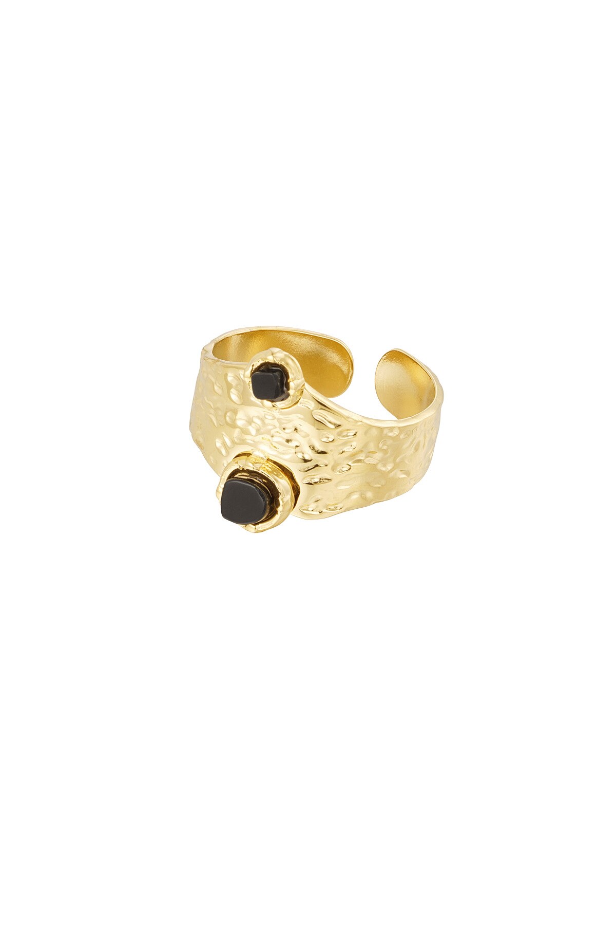 Robust ring with double stone - black gold h5 